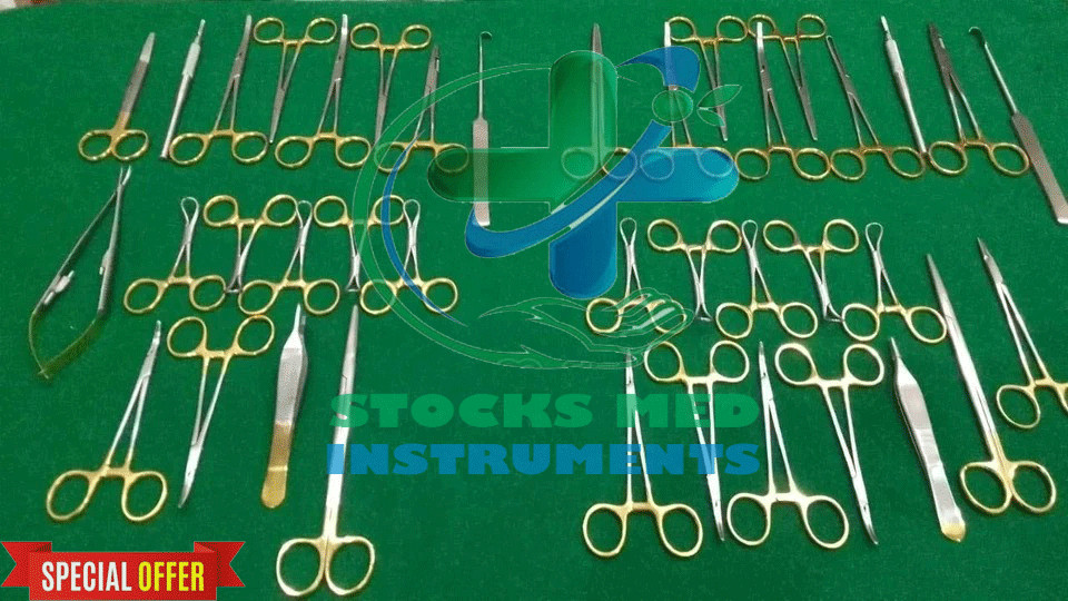 GENERAL SURGERY SPAY PACK SET OF 40 PCS GOLD HANDLE SURGICAL INSTRUMENTS KIT