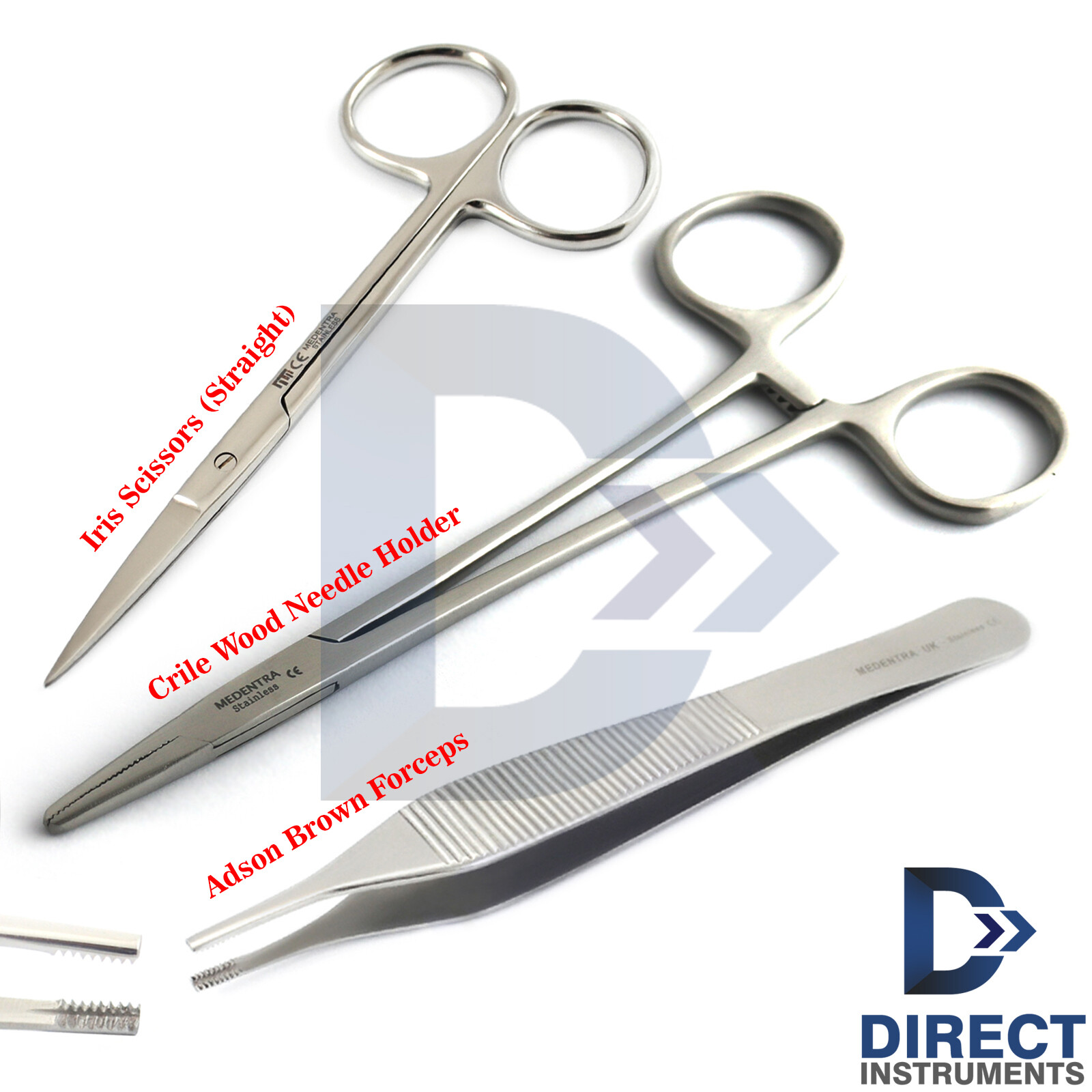 3Pcs Kit Suture Removal Surgical Needle Holder Iris Scissor Tissue Forceps Adson