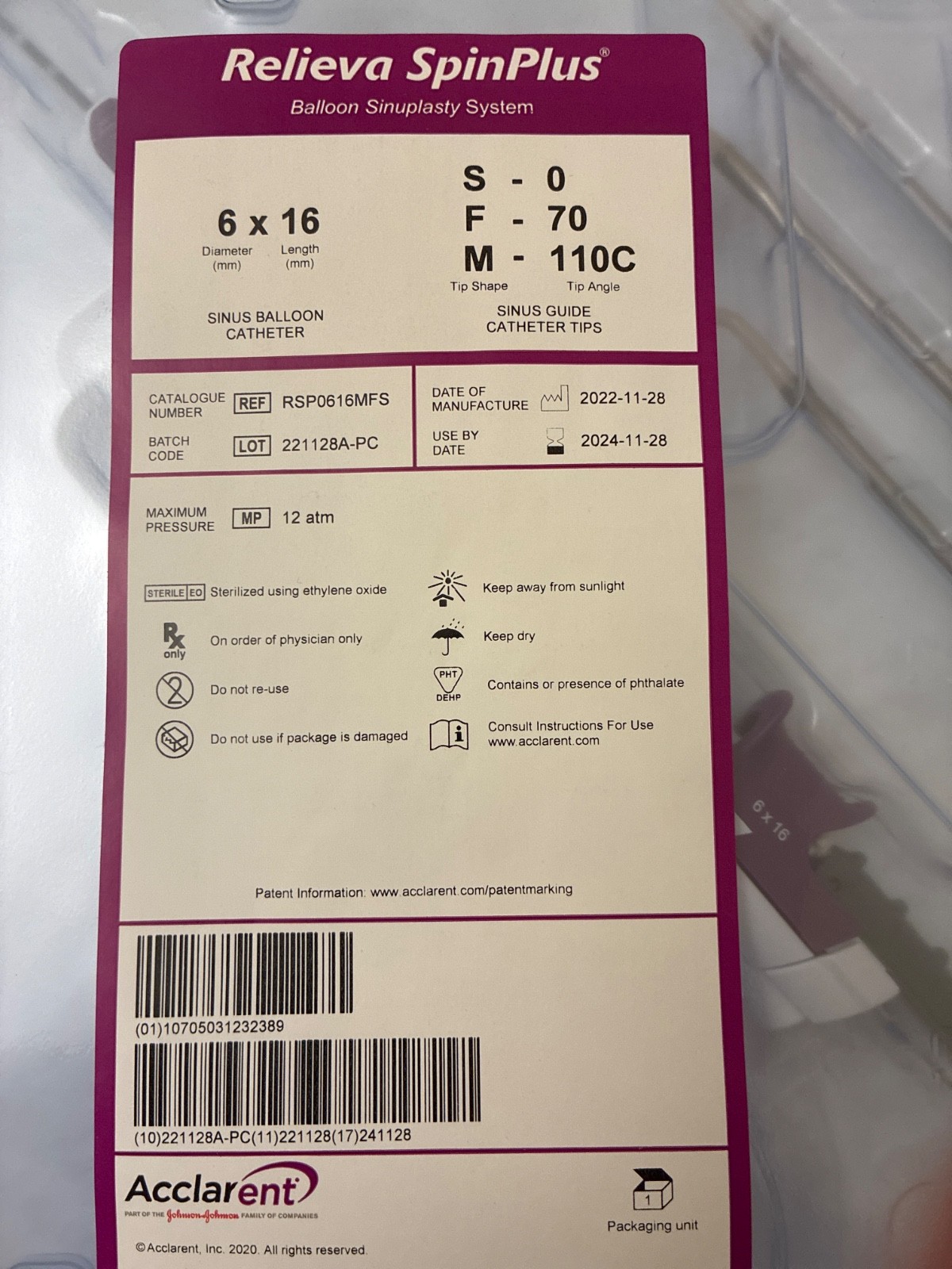 relieva spinplus balloon sinuplasty system 6×16 mm acclarent