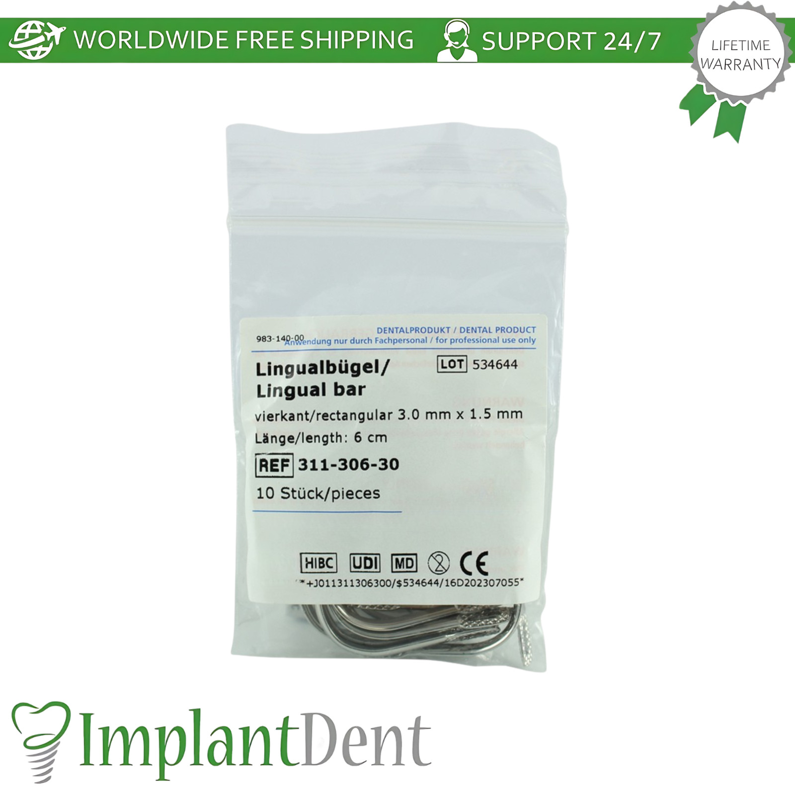 Dental Rectangular Lingual Retainer Bar Stable Retention And Bite Plate Support