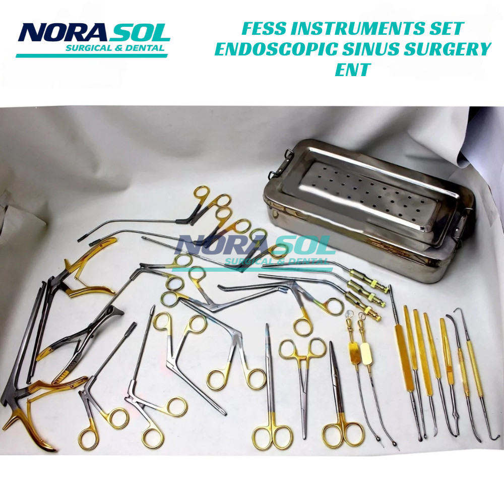 FESS Instruments Set Endoscopic Sinus Surgery ENT | TC Gold | Sterilization Box