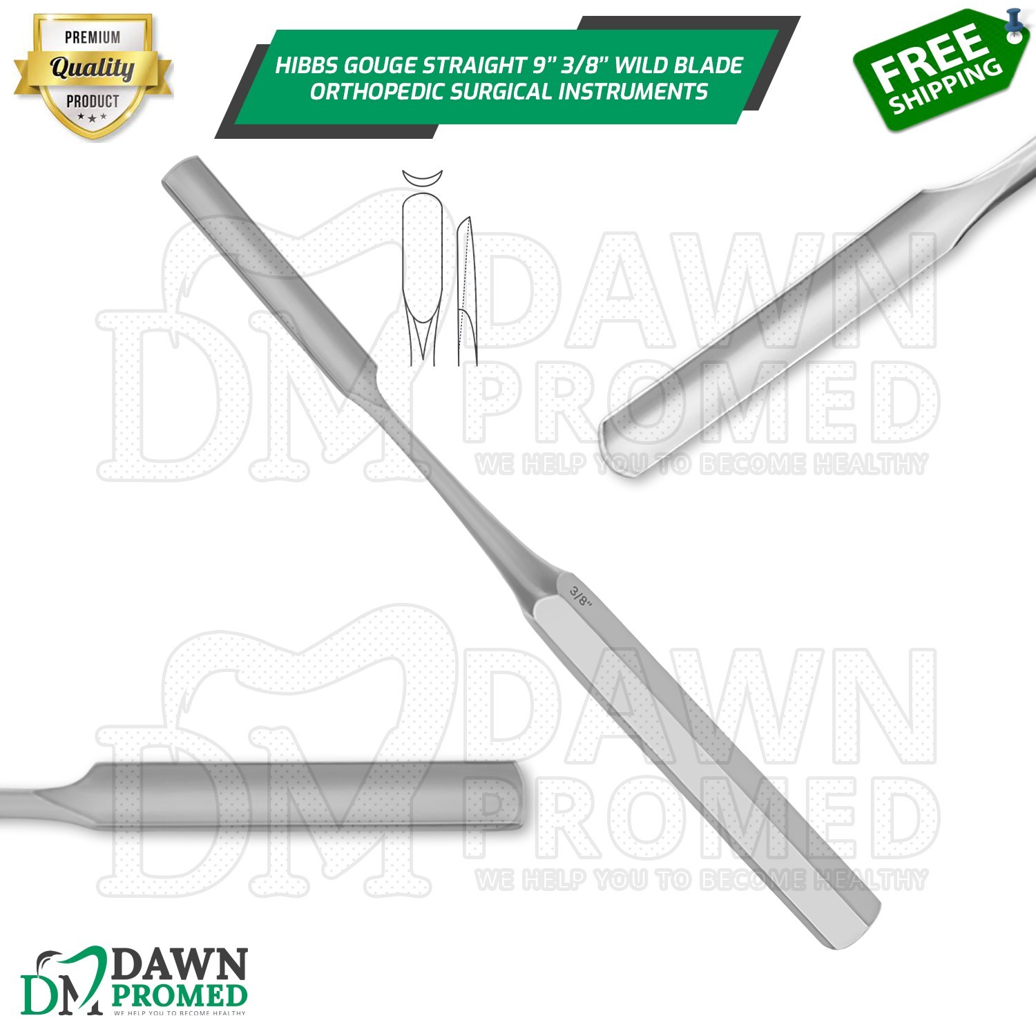 HIBBS Orthopedic Bone Gouge 9″ Straight 3/8″ Blade Surgical Instrument German Gr