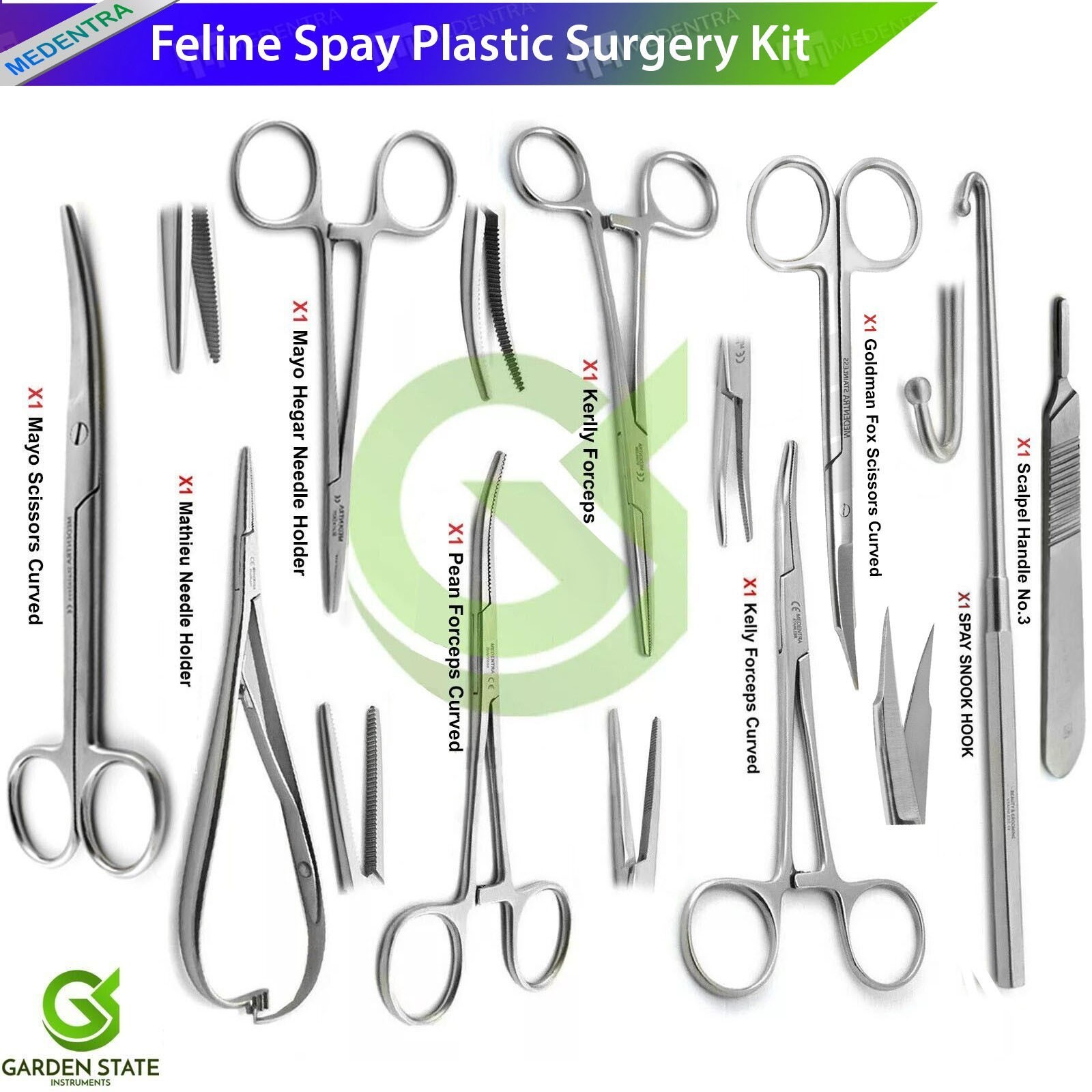 Feline Spay Plastic Surgery Kit Hemostatic Tissue Forceps Tissue Cut Suture Set