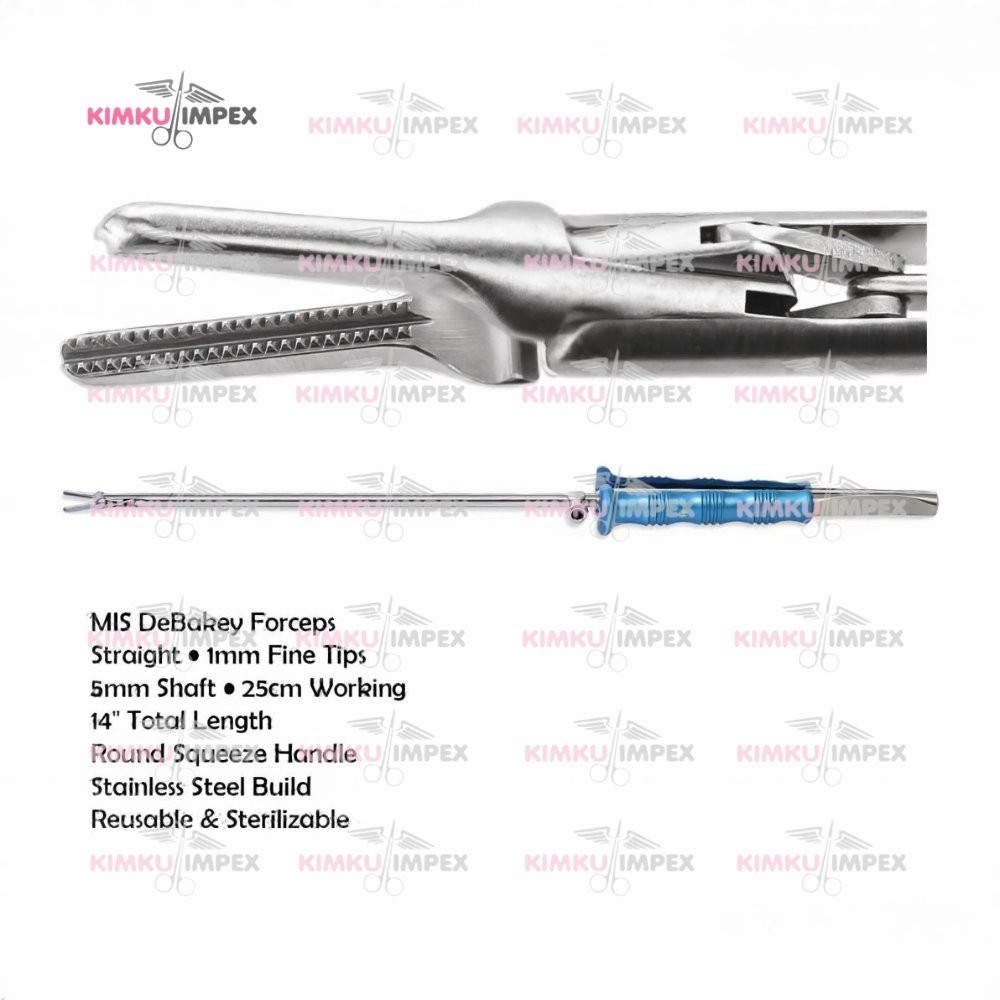 MIS DeBakey Forceps | Straight 1mm Tips, 5mm Shaft, 25cm Working, 14″ Total