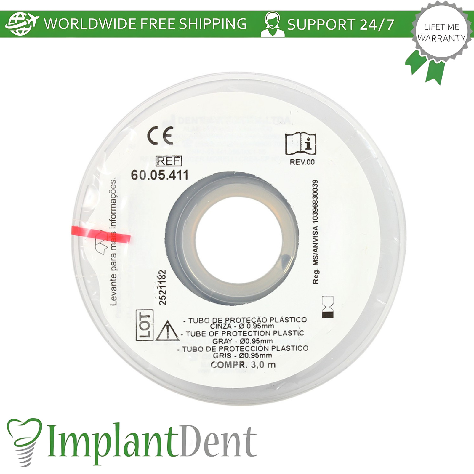 Gray Elastic Archwire Protection Tube Ø0.95mm Soft Dental Wire Cover Sleeve 3.0m