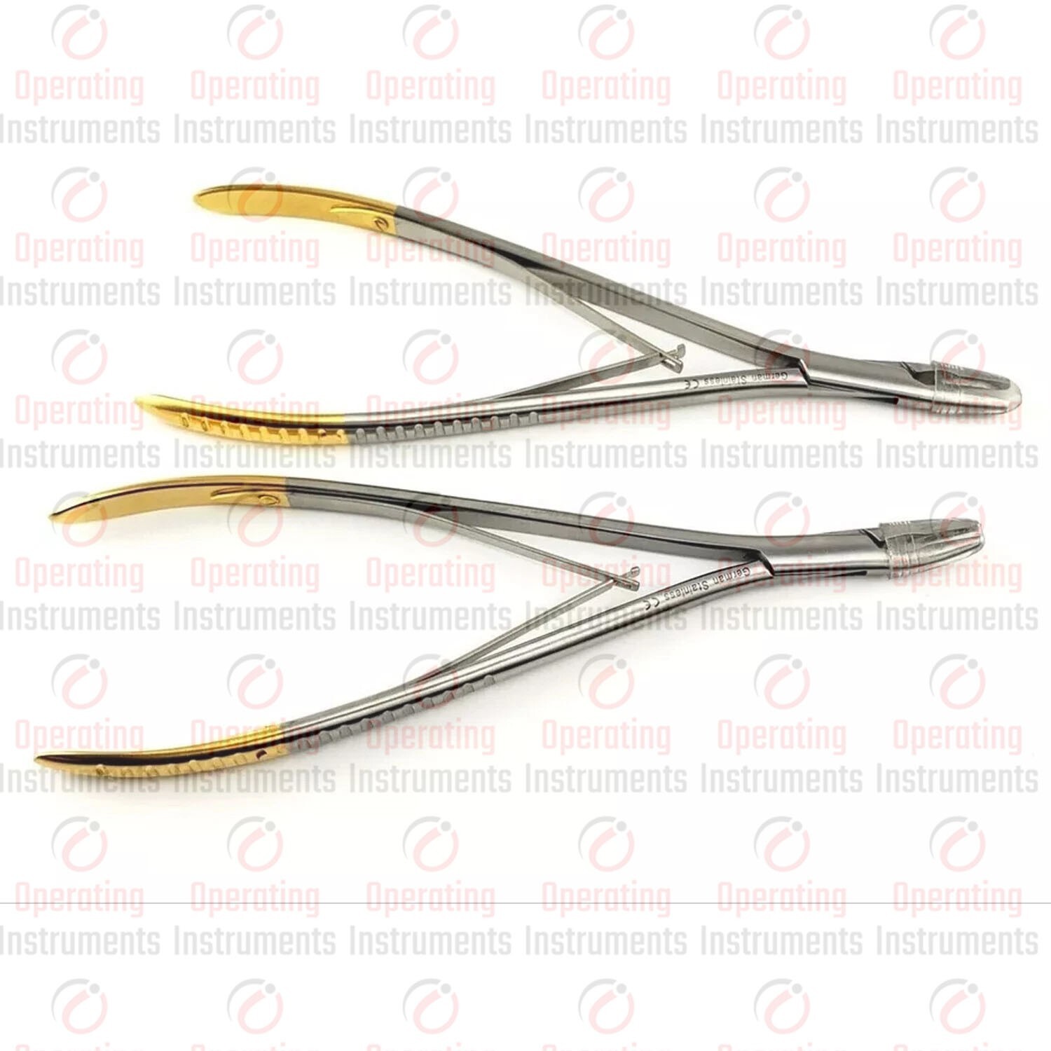 2 Lempert Bone Rongeur 8″ Straight & Curved German Stainless Steel Gold Handles