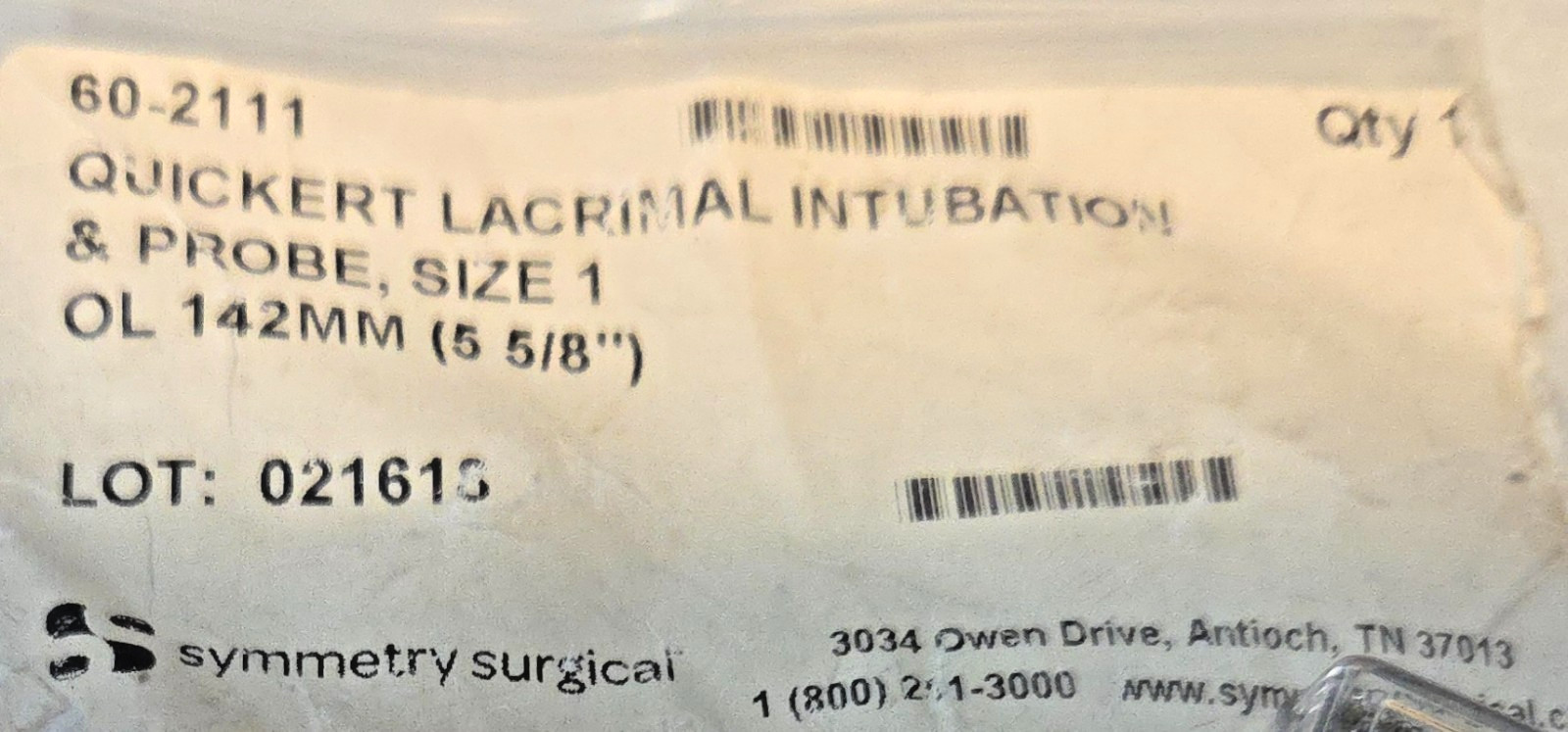 Symmetry 60-2111 Probe, Quickert Lacrimal Intubation, #1 (C2 64)