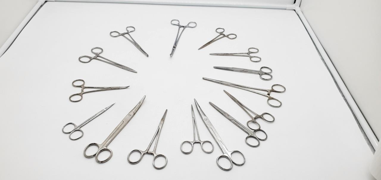 Lot of 5 stainless steel medical instruments Surgical Various, Scissors forceps