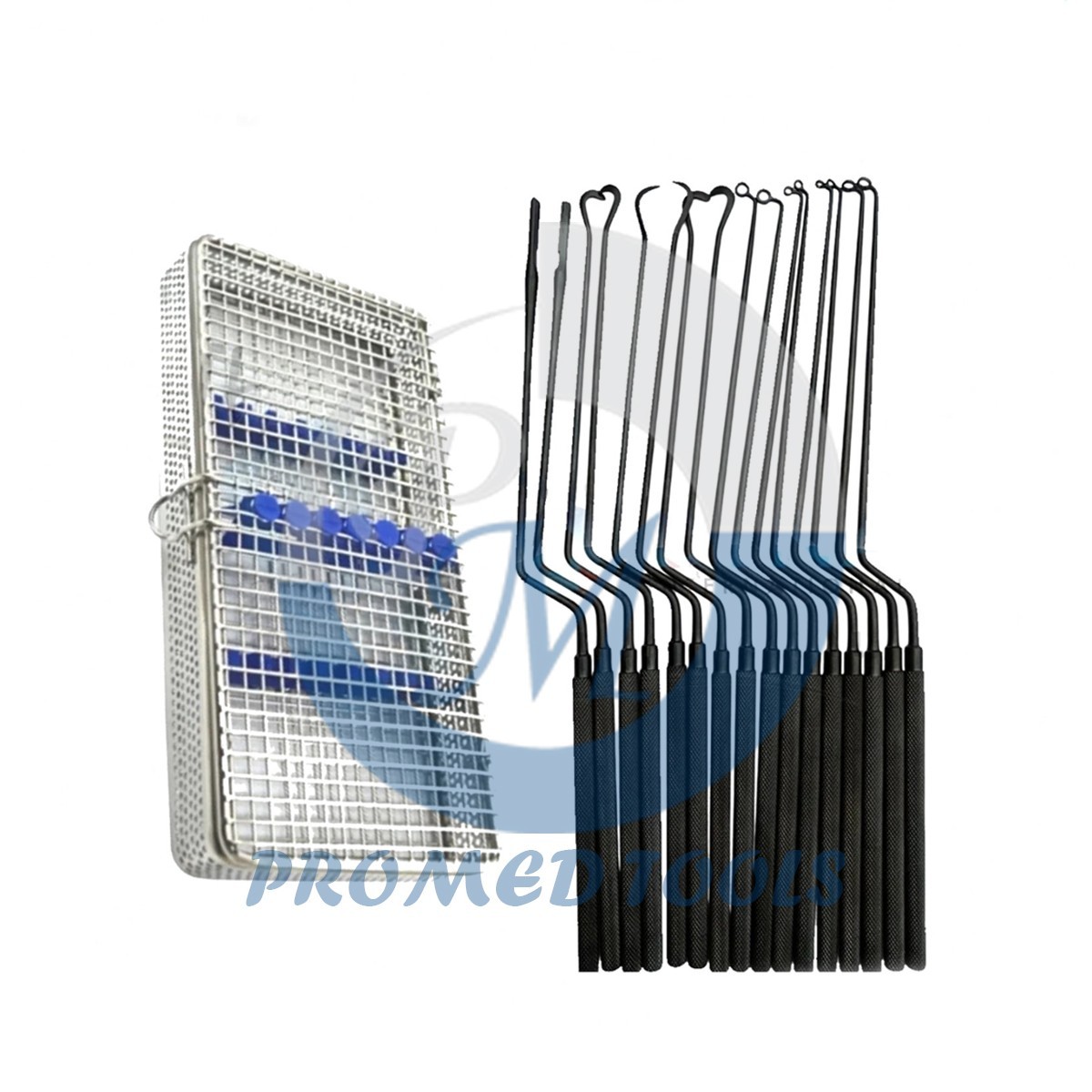 Hardy Pituitary Neuro Curettes Black Set Of 16 with Sterilization Mesh Box