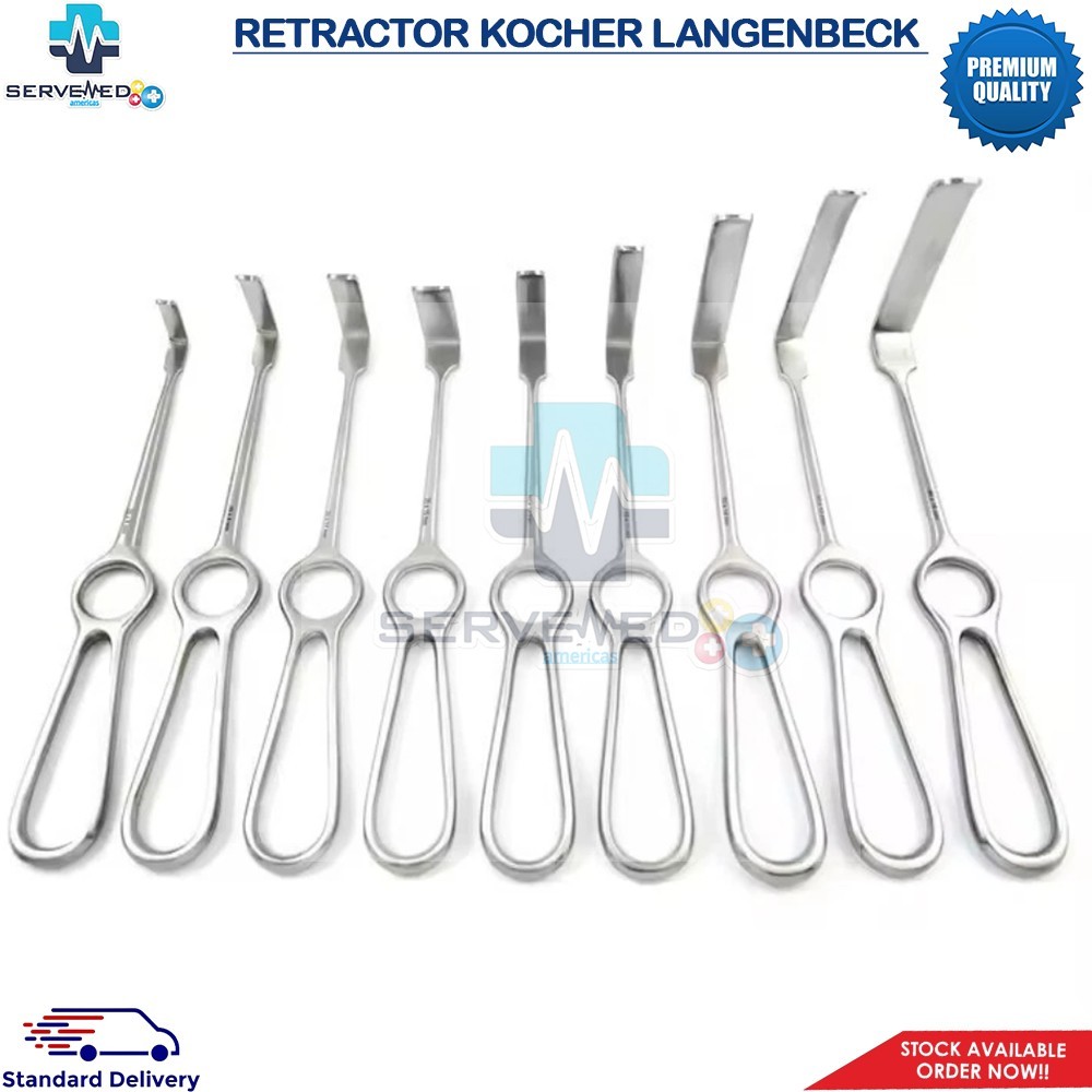 SET OF 9 RETRACTOR KOCHER LANGENBECK WOUND RETRACTORS 21 CM BLUNT PRONG SURGERY