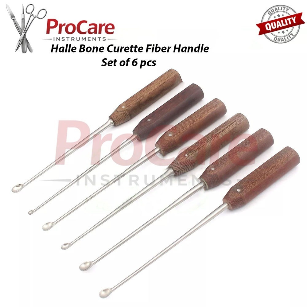 Set of 6 Pcs Halle Bone Curette Fiber Handle Orthopedic Surgical Instruments