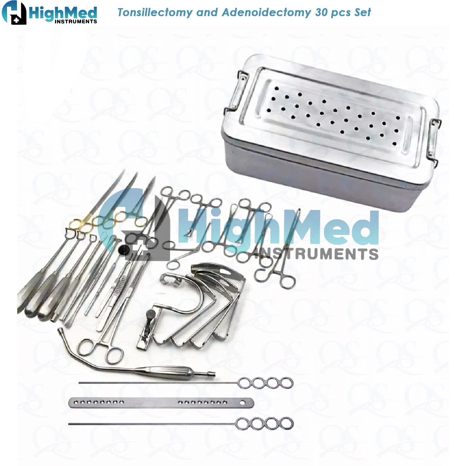 30 Pcs Tonsillectomy and Adenoidectomy Set Surgical Instruments Kit with Box