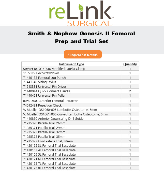 Smith & Nephew Genesis II Femoral Prep and Trial Set