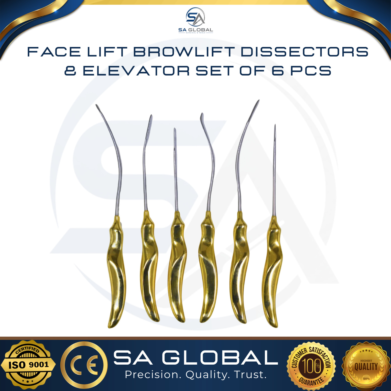 Face lift browlift dissectors & elevator set of 6 pcs- 1 set plastic surgery