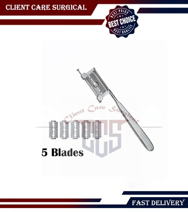Silver Skin Graft Knife Handle with Dermatome 5 Free Blade Surgical Instruments