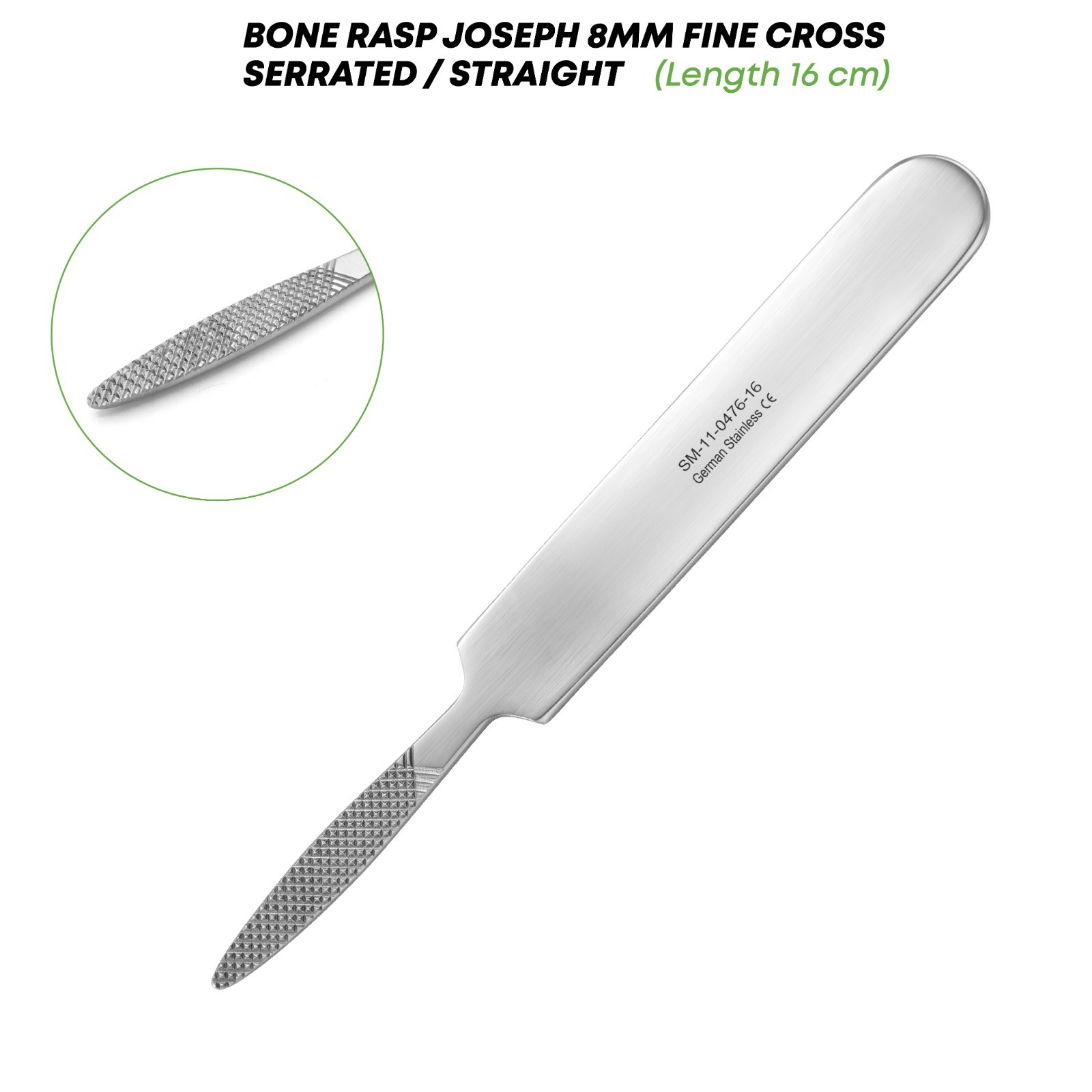 Bone Rasp Joseph 8 mm Fine Cross Serrated & Straight 16 cm Orthopedic Instrument