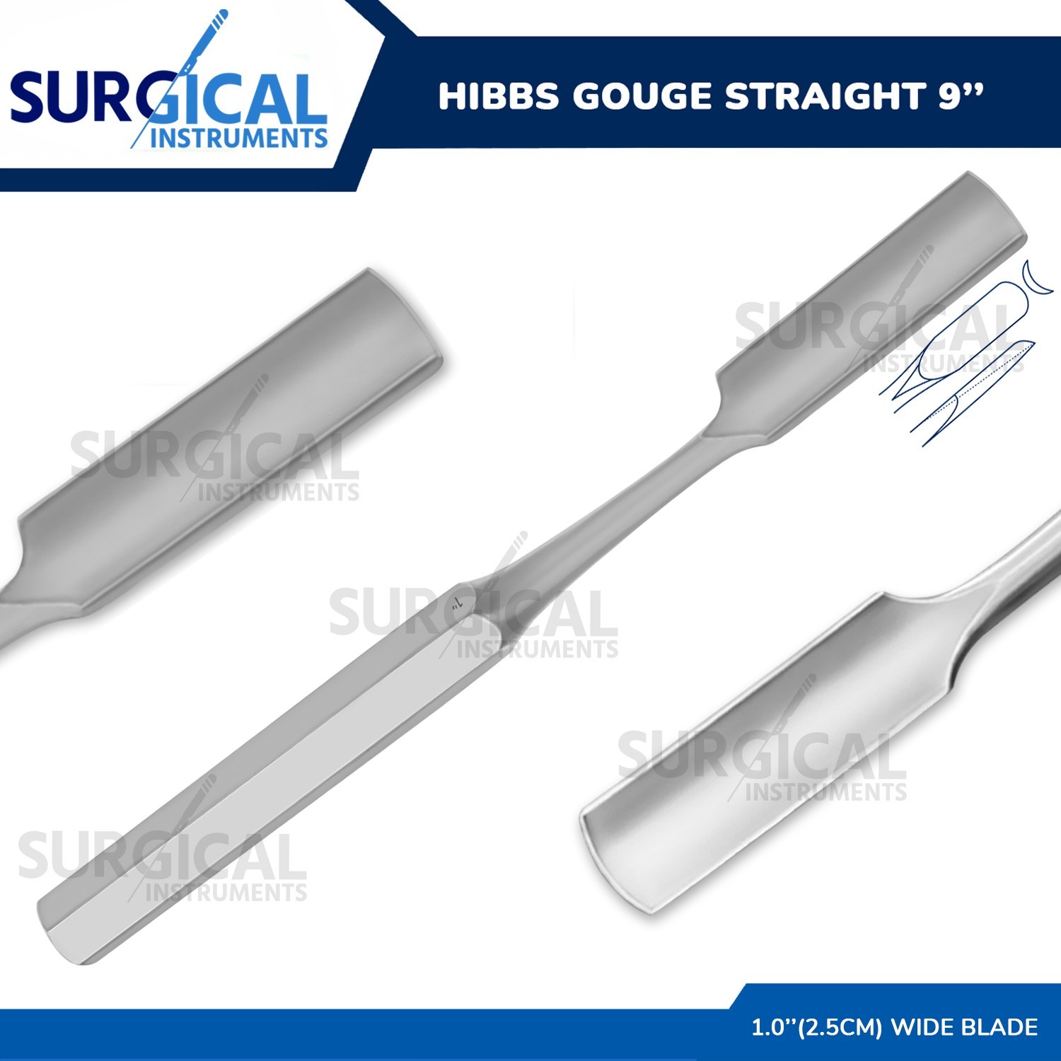 HIBBS Gouge 9″ with 1″ (2.5cm) Straight Blade Orthopedic Instruments German Gr