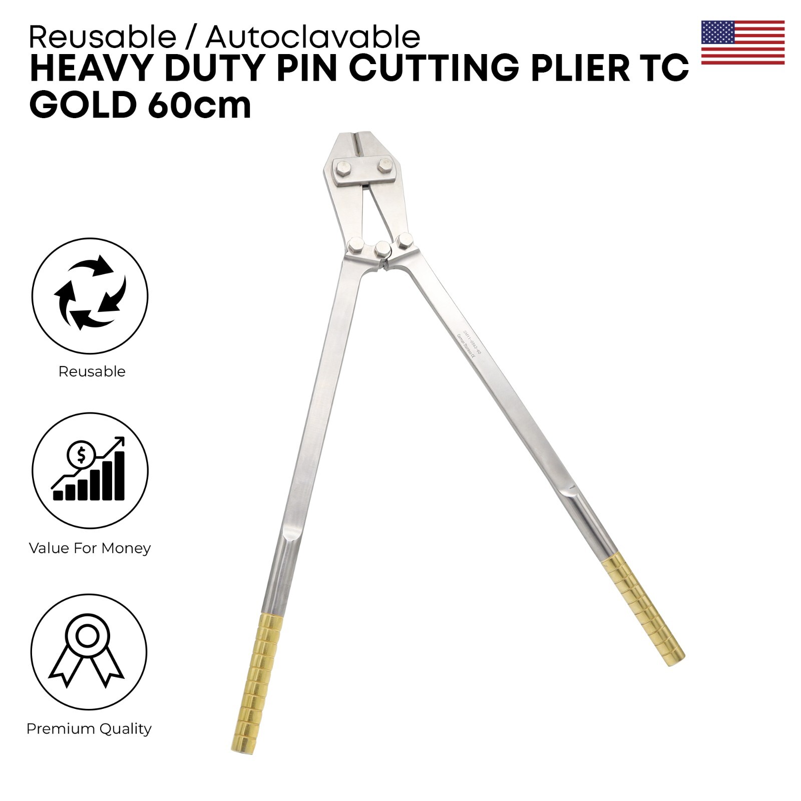 Heavy Duty Pin Cutting Plier TC Gold 60cm Stainless Steel Surgical Instruments