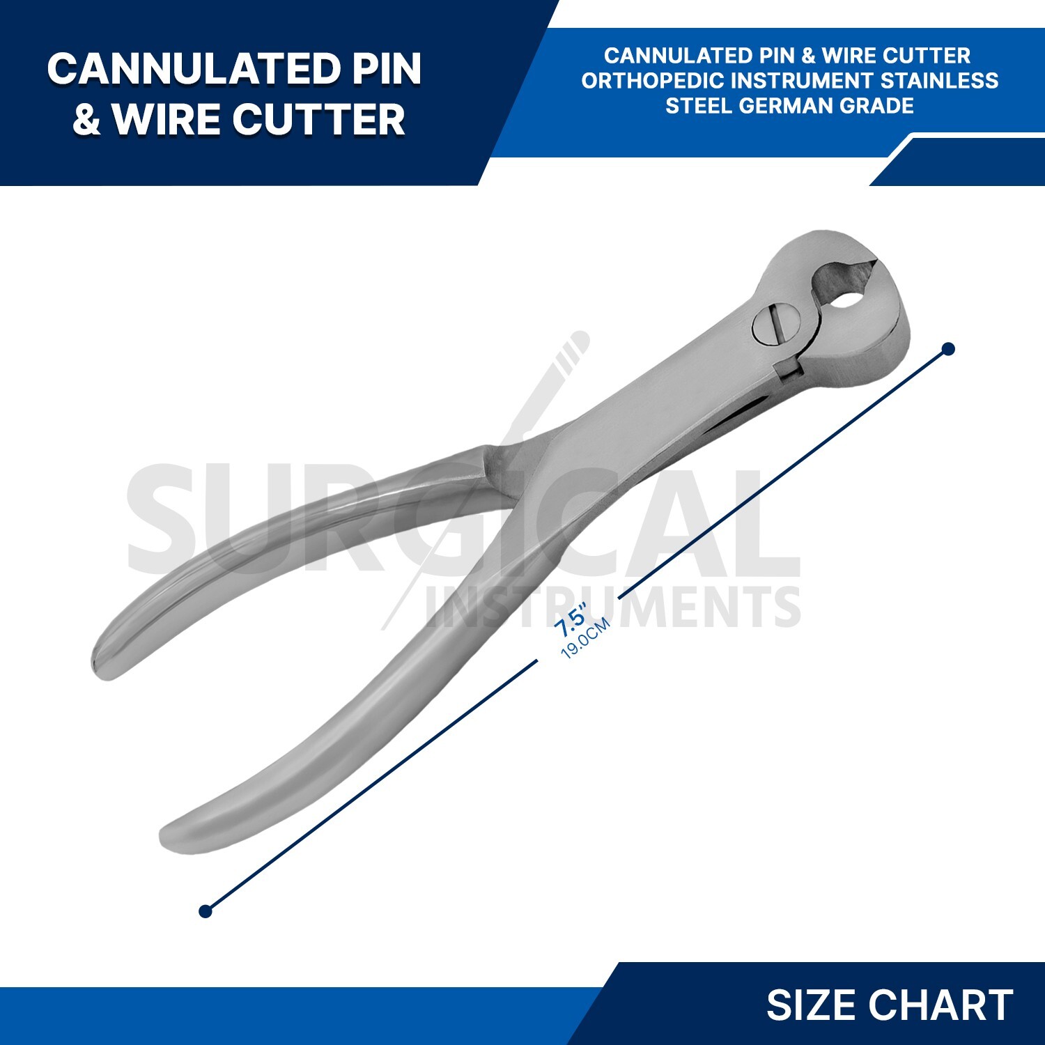 Cannulated Pin and Wire Cutter Orthopedic Surgical 7.50″ Stainless German Grade