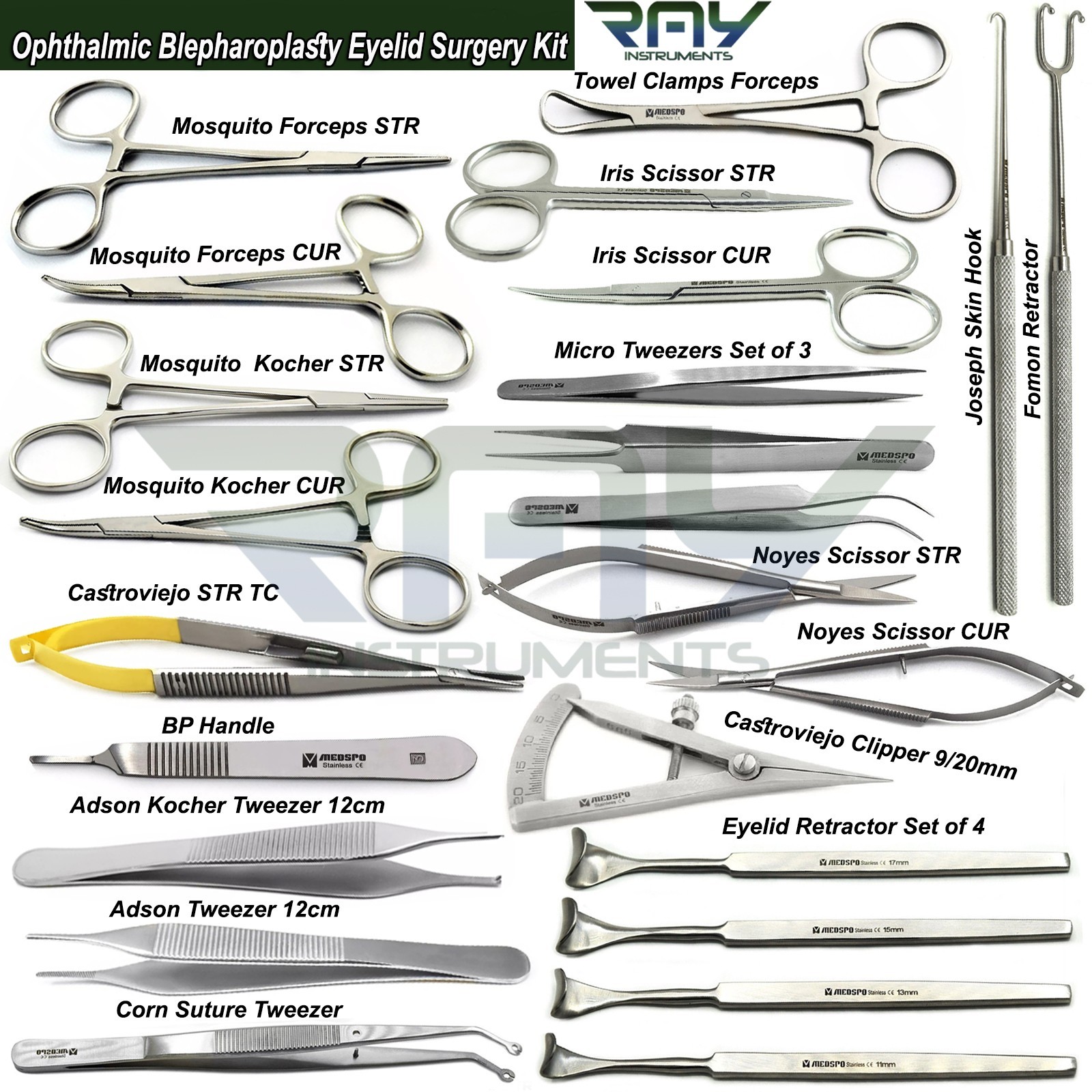 Blepharoplasty Instruments Ophthalmic Kit Micro Eye Surgery Eyelid Retractor