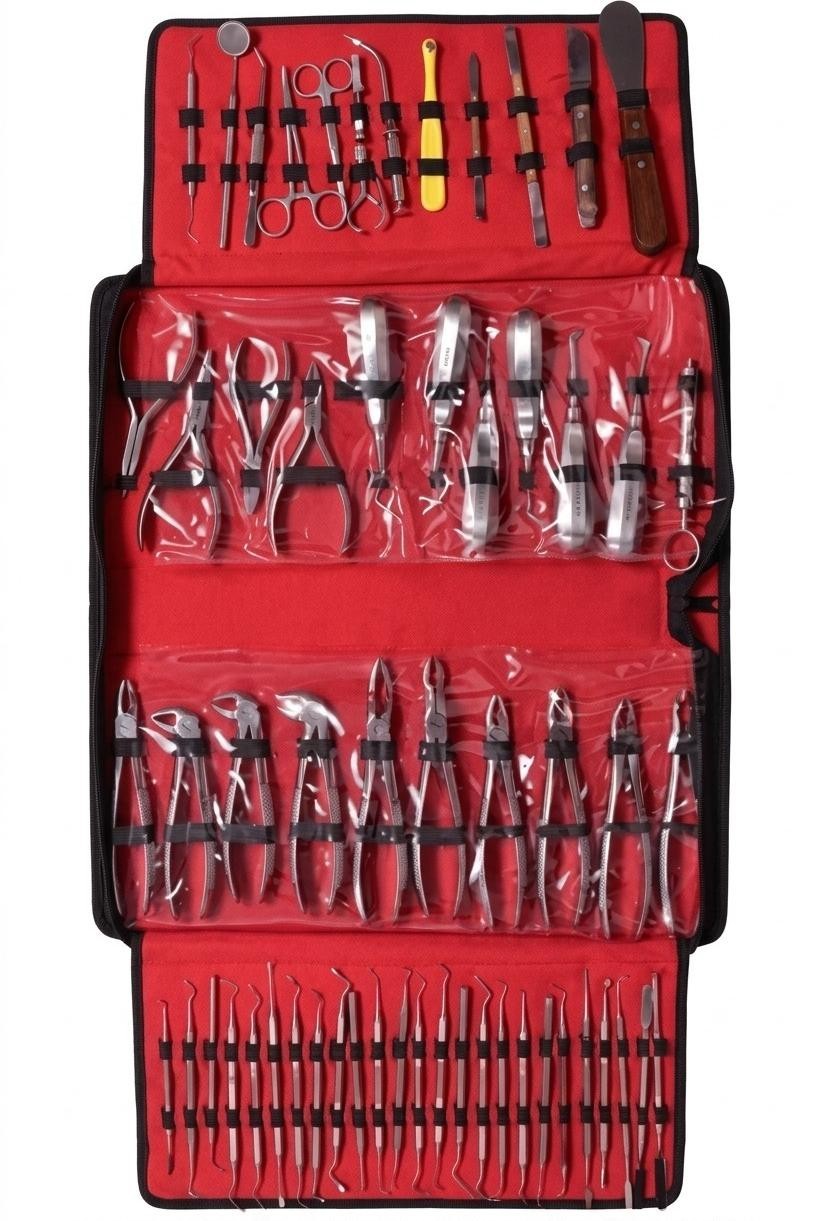 54 PCS Dental Surgical Extraction Instrument Kit Elevators Forceps Set