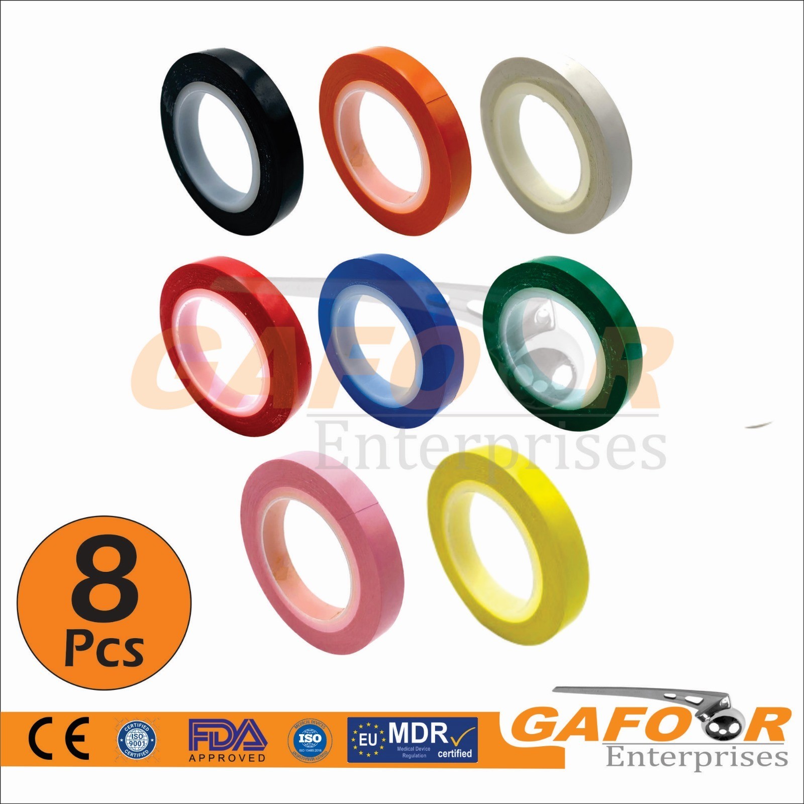 3M Identification Marking Tape 200” L x 0.25”W 8 Pcs Set in Various Colours