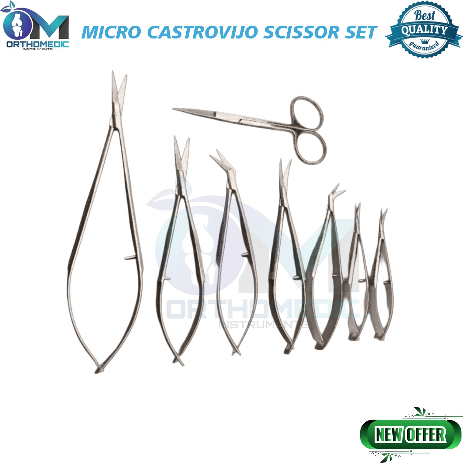 Micro Castrovijo Scissor Set German Quality Reuseable 8 PCS Surgical Instruments