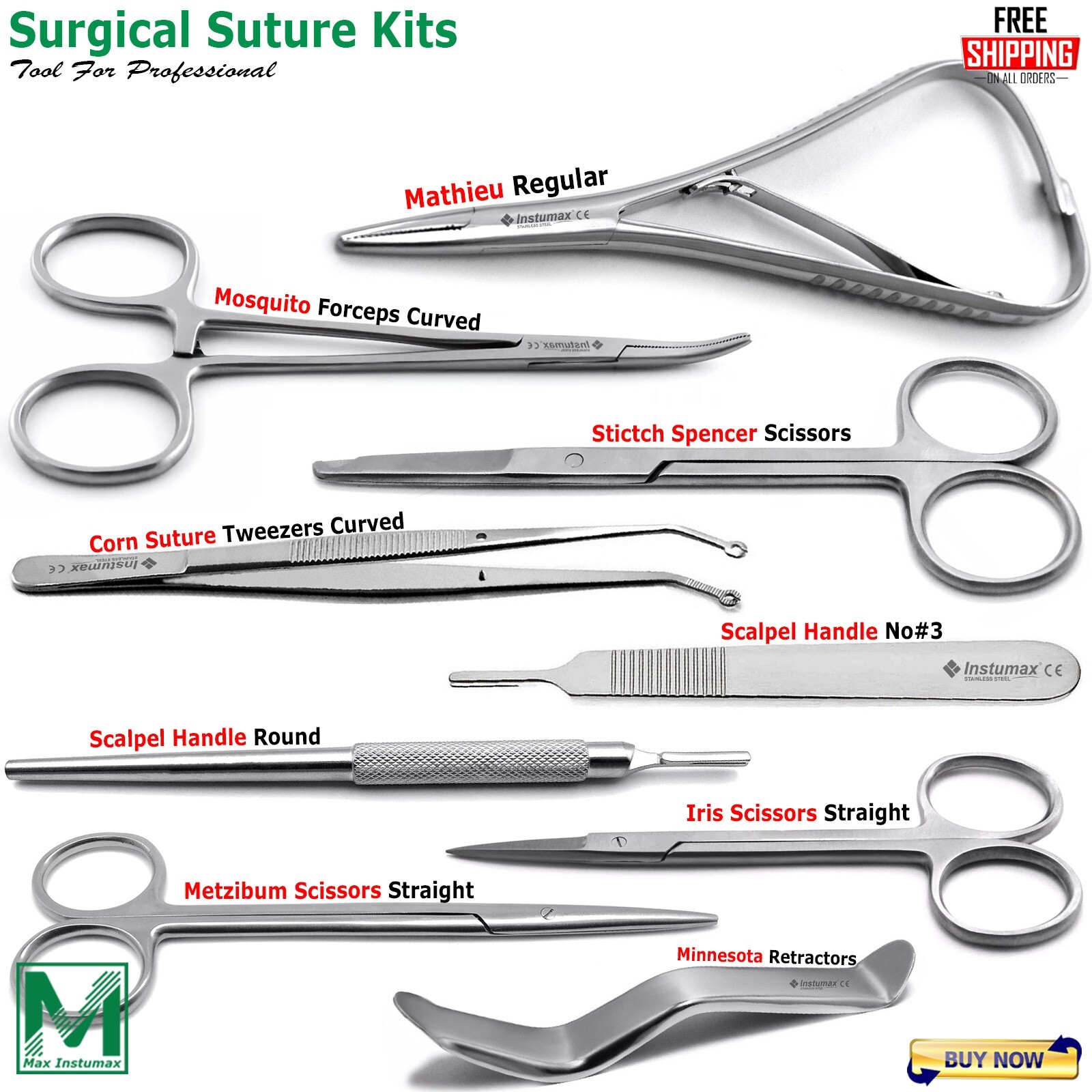 Premium 9 Pc Army Surgical Kit Sutures, Scalpel, Hemostats – Military First Aid