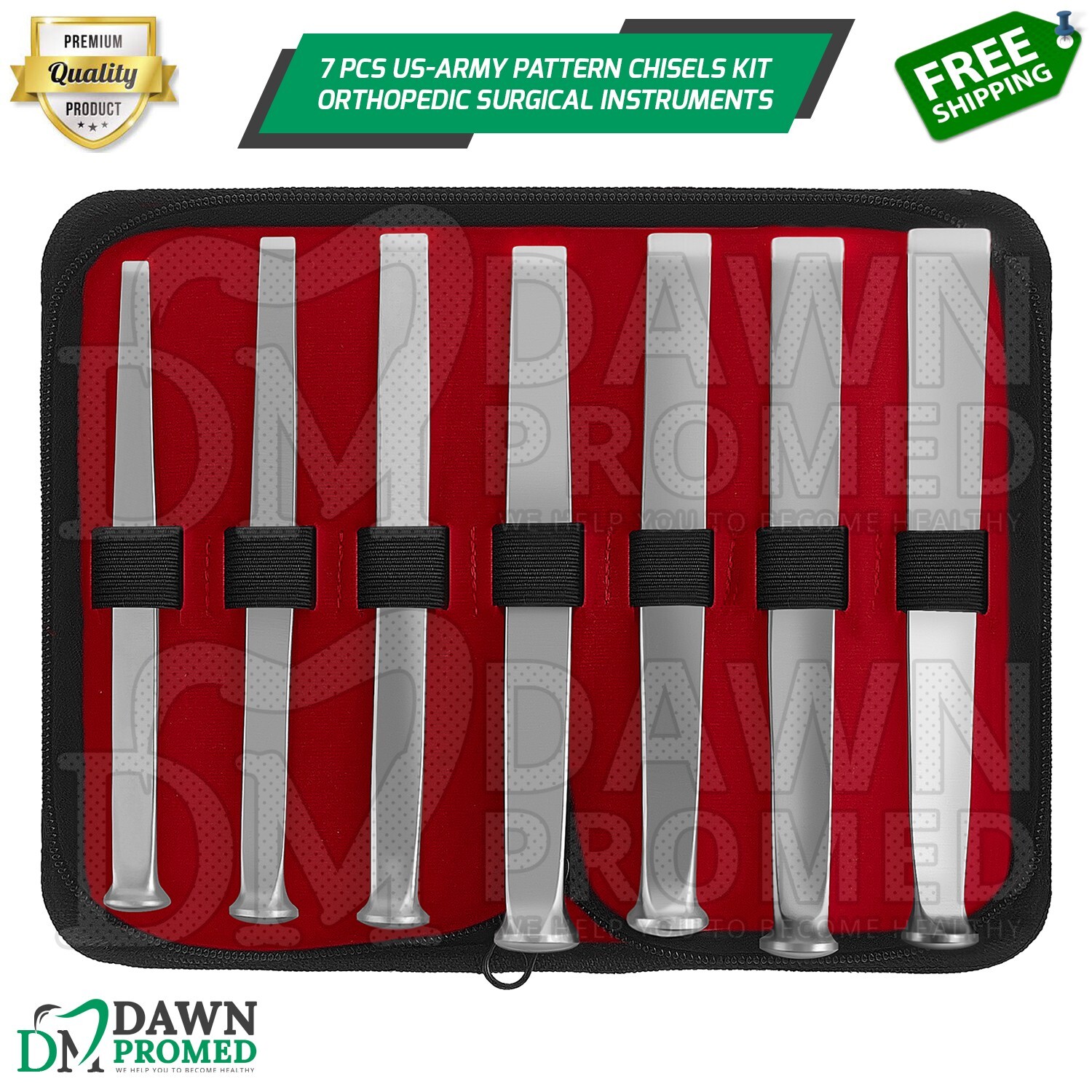 7 Pcs US Army Pattern Chisels Kit Orthopedic Surgical Instruments German Grade