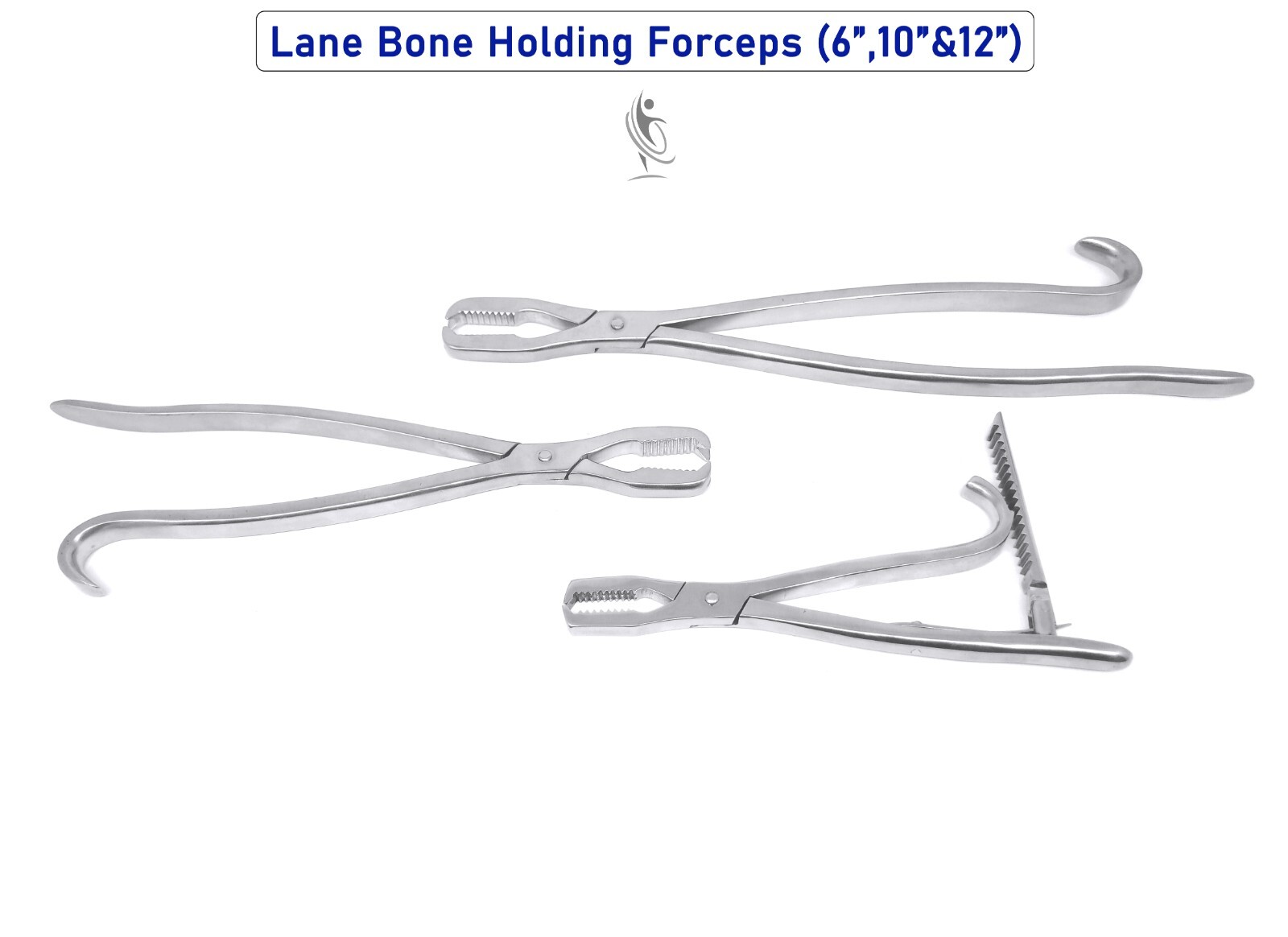 Lane bone holding forcep set of 3 (6″,10″&12″) veterinary surgical instrument
