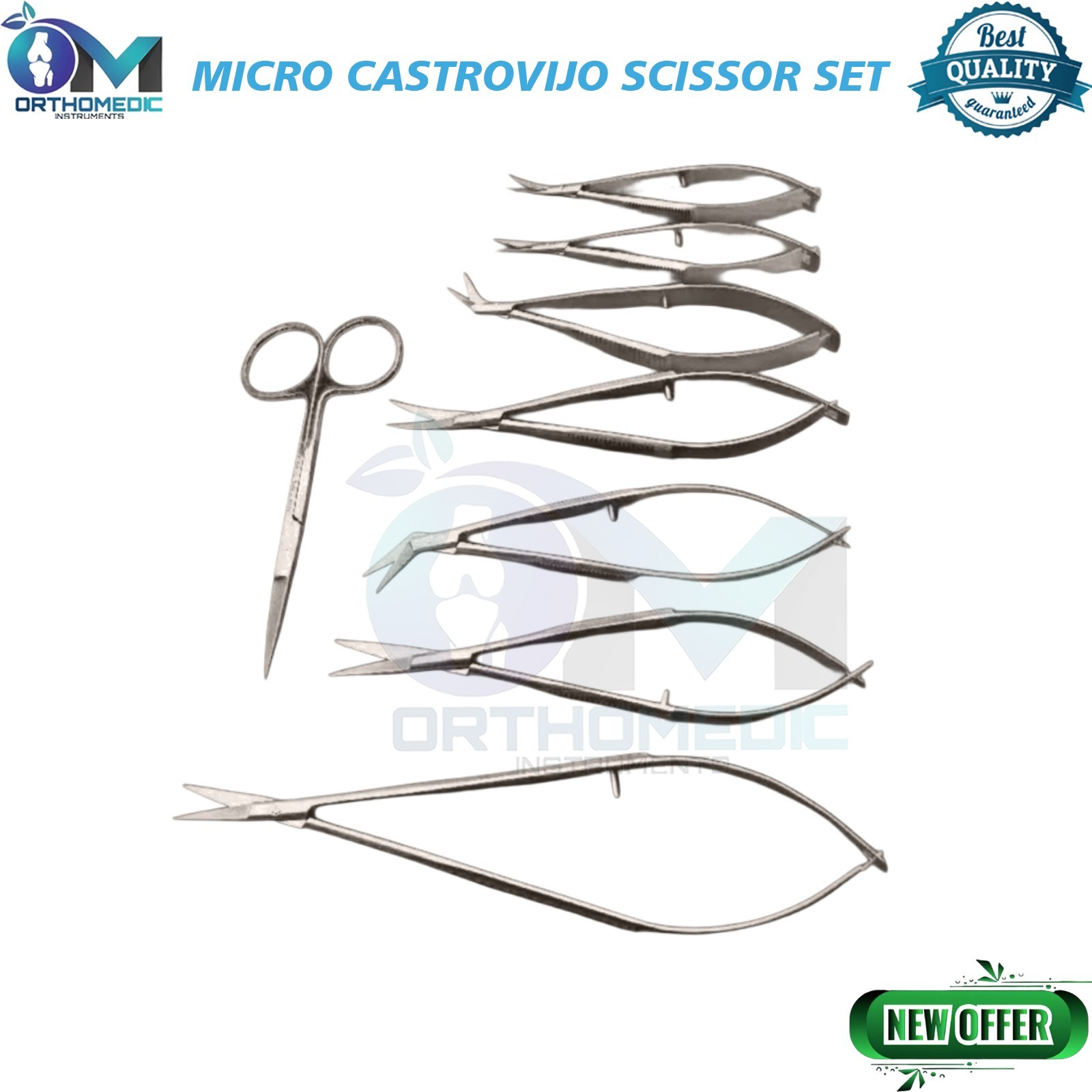 Micro Castrovijo Scissor Set German Quality Reuseable 8 PCS Surgical Instruments