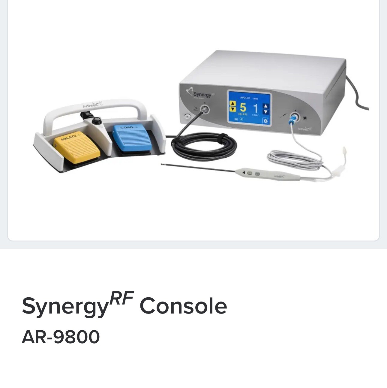 Arthrex AR-9800 Synergy RF Console W/Foot Pedal AR-9800F (Ablators Available)