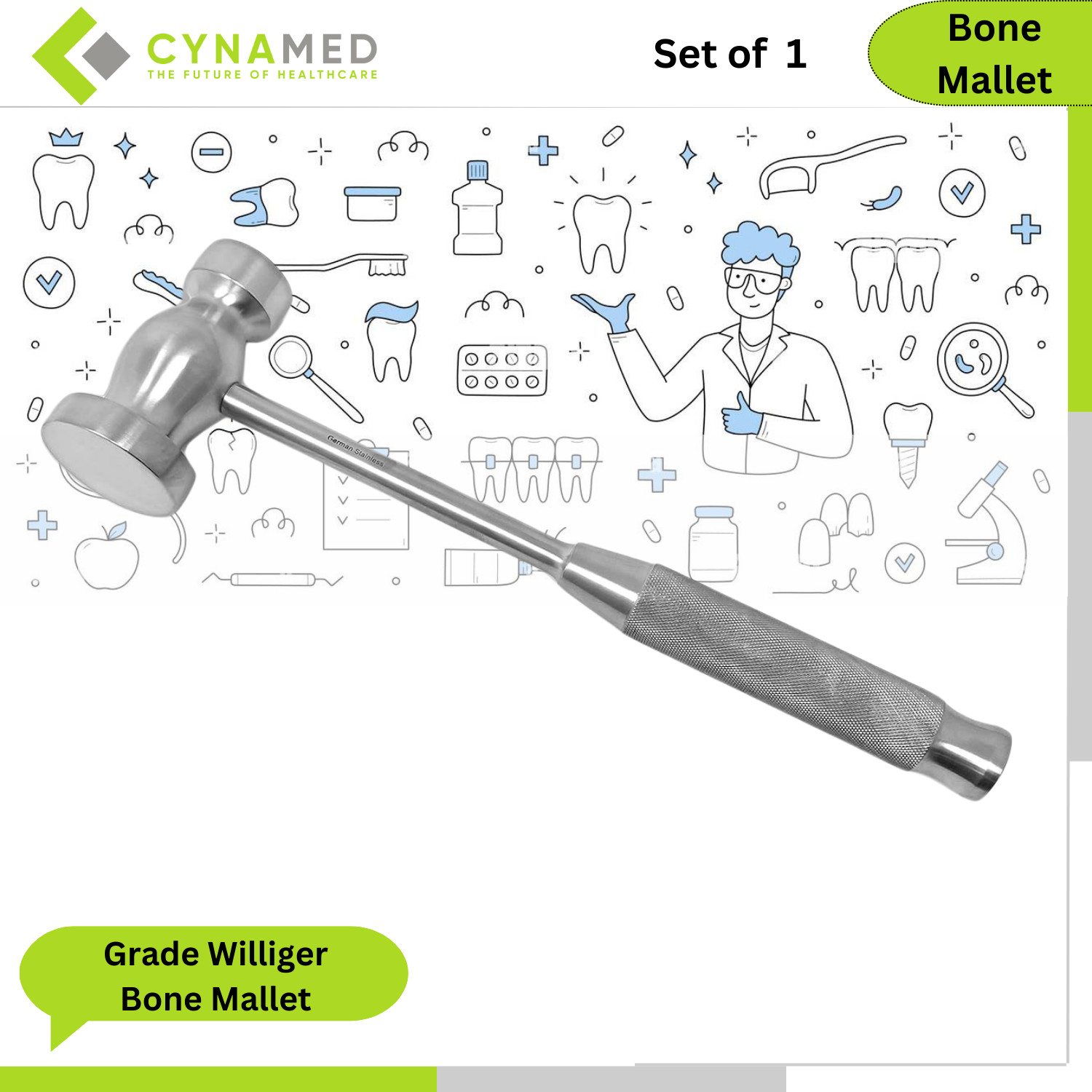 Cynamed OR Grade Williger Bone Mallet Stainless Steel 6.5 inches