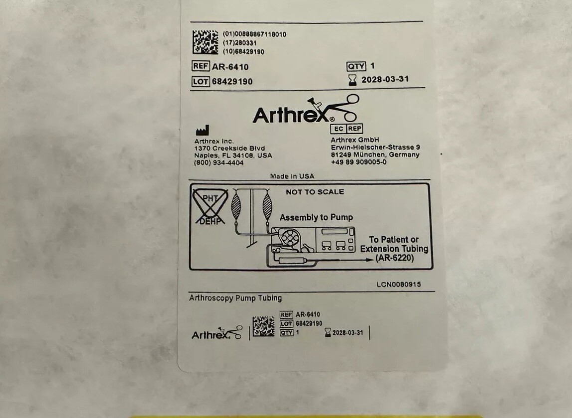 ARTHREX AR-6413 Inflow Tube Set, For Continuous Wave 4 Arthroscopy Pump. One Pcs