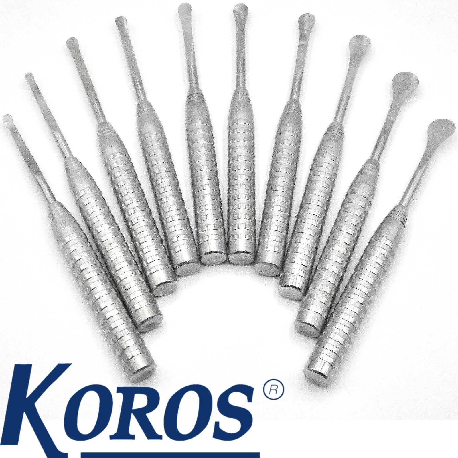 KOROS 7551 Comfort Plus Cobb Elevator Set of 10 W/Case 10 15 20 25 30mm 12.5″