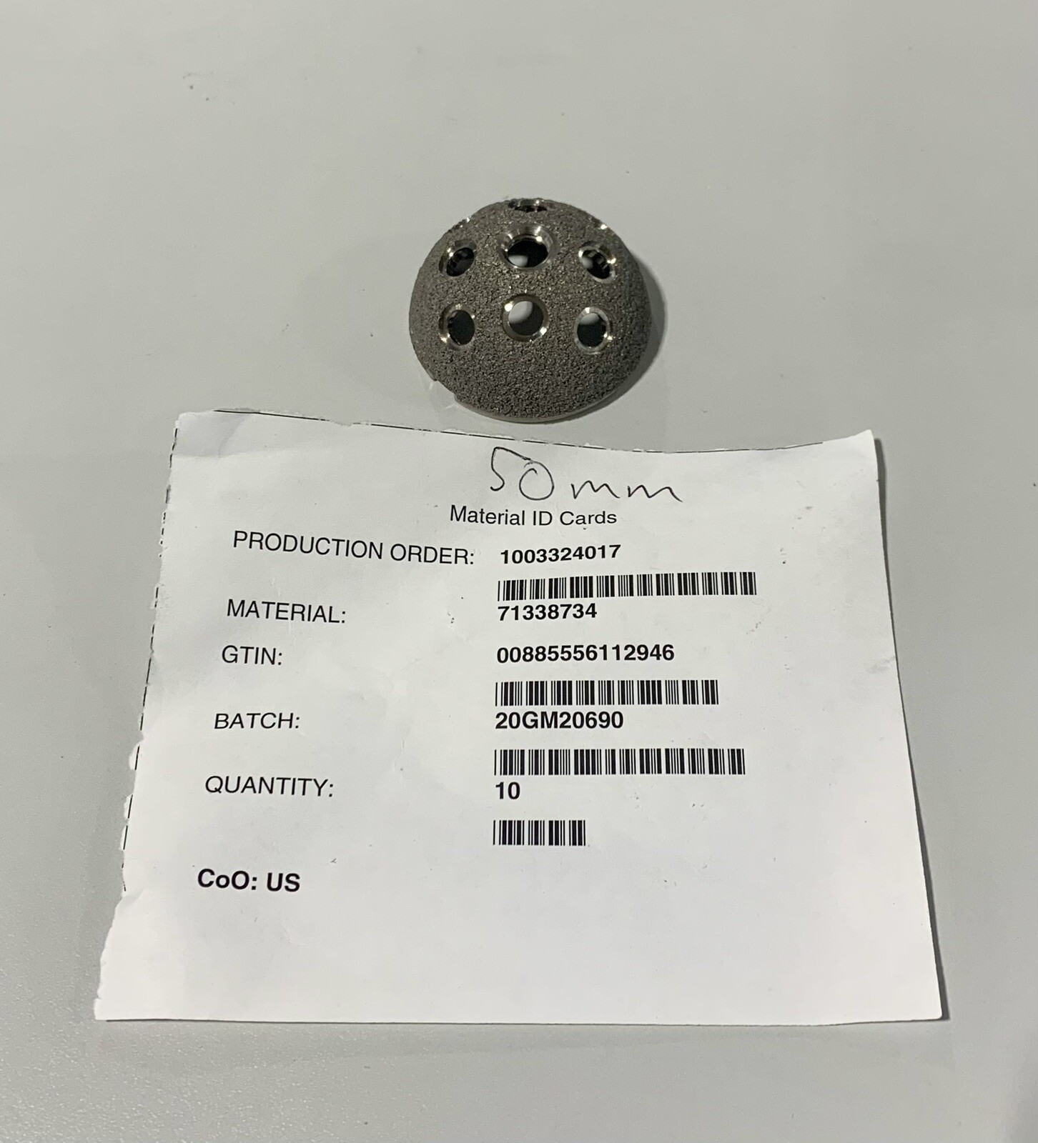 Smith And Nephew 7133-8734 R3 Acetabular System 50mm Demo Trial Shell *NOB*