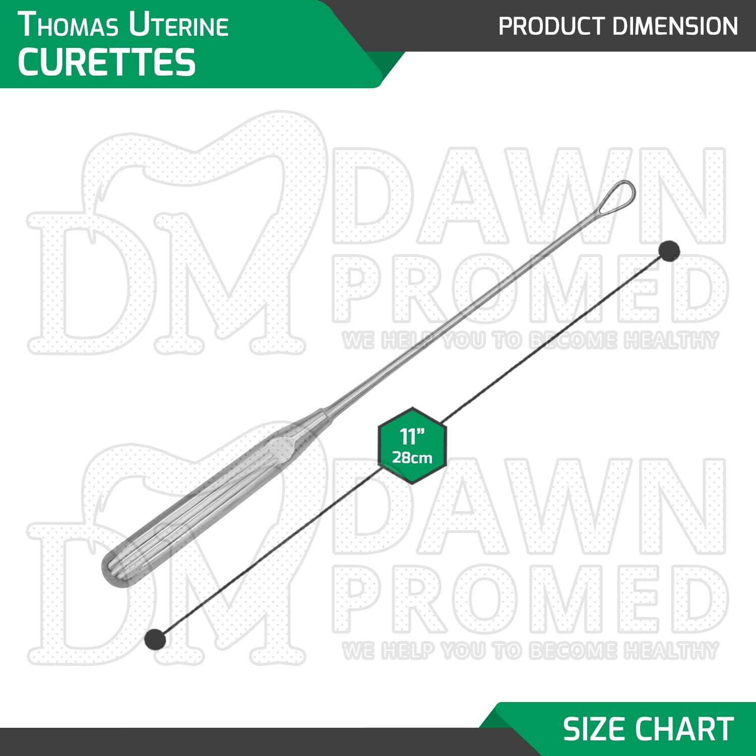 Thomas Uterine Curette 11″ Blunt Blade Size # 3 OB/GYN Instruments German Grade
