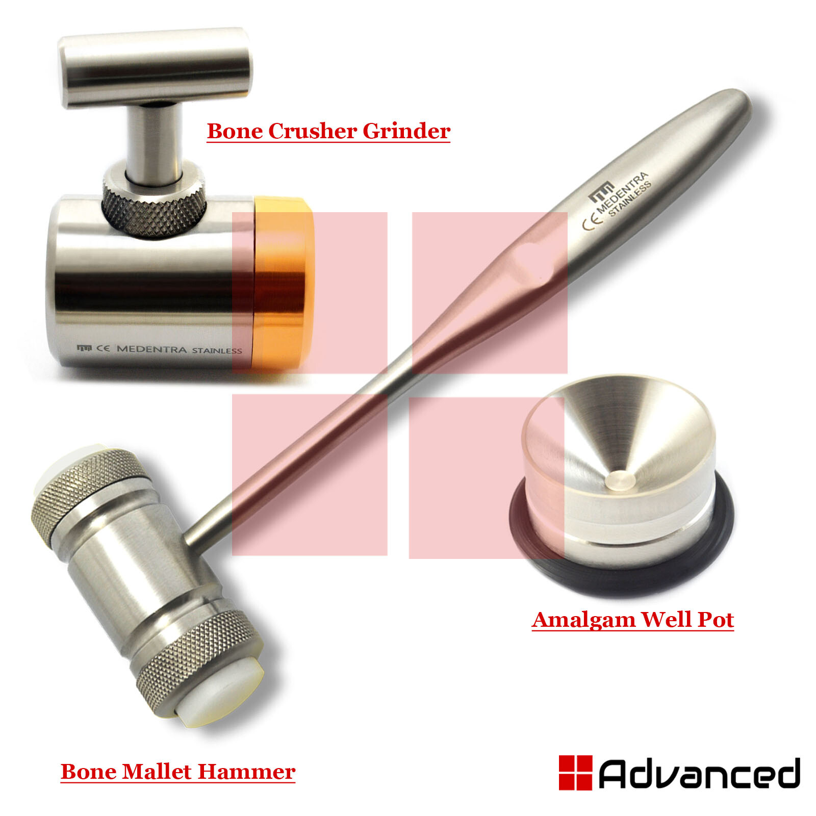 Surgical Mallet Hammer Bone Crusher Grinder Well Pot Implant Augmentation Tools