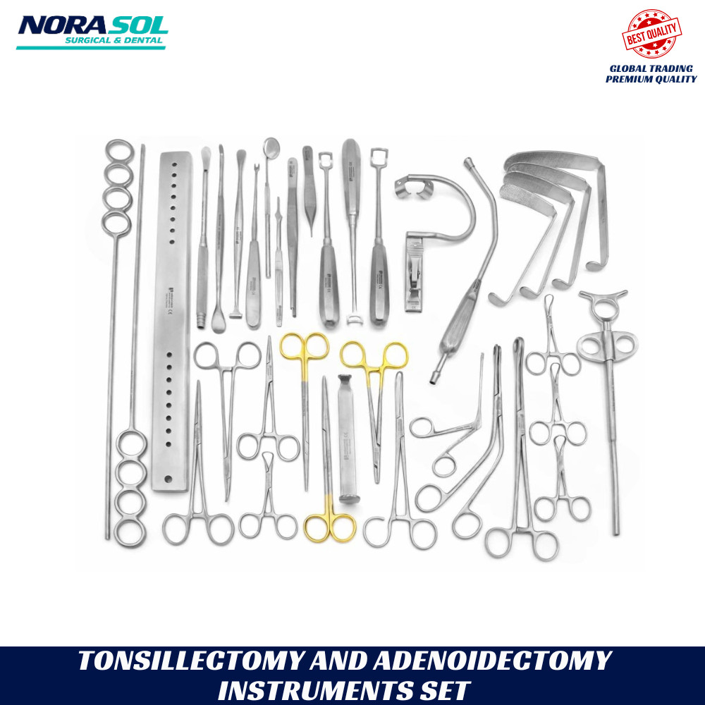 Tonsillectomy Adenoidectomy Set 38 Pcs ENT Instruments TC Gold | Steel Case Kit