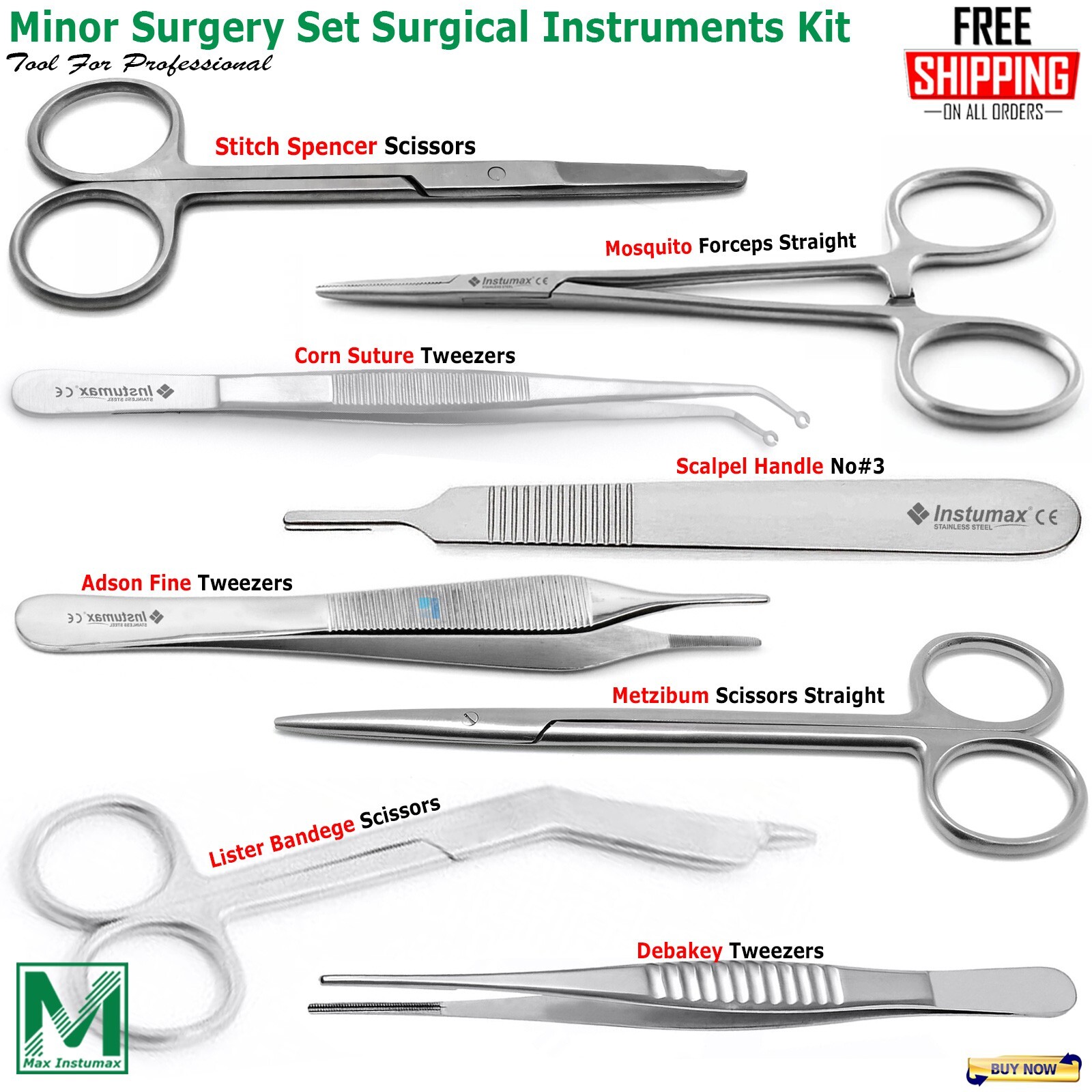8 Pcs Minor Surgery Set Surgical Instruments Kit Stainless Steel German Grade