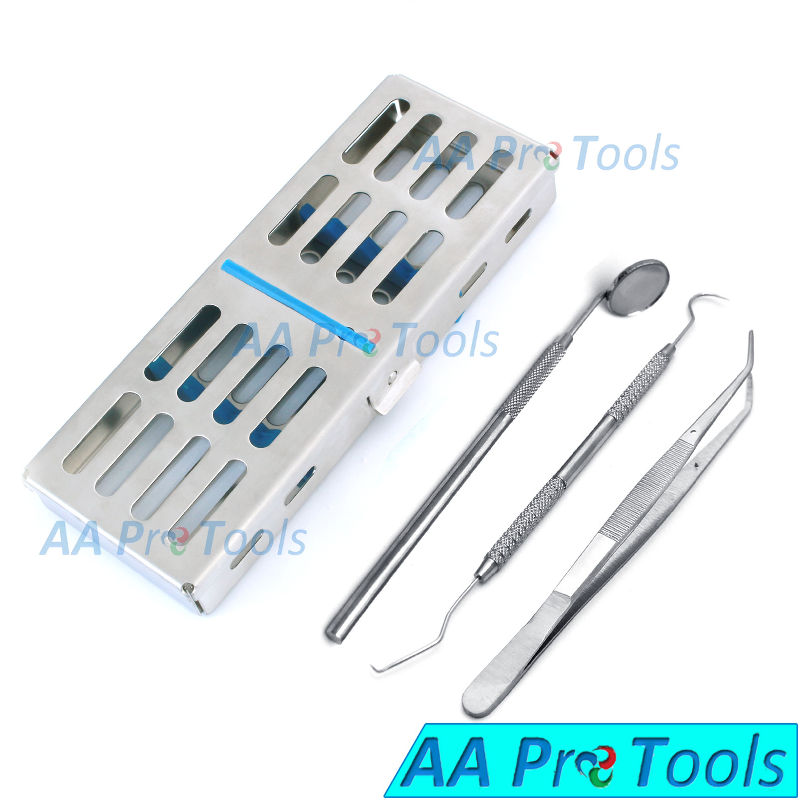 Sterilization Cassette 7″ X 3.50″ W/ Basic Dental Examination Mirror,Probe,Plier