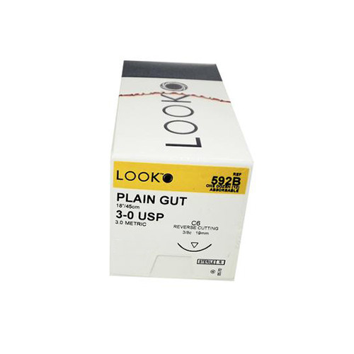 Look X592B Plain Gut Absorbable Sutures 3-0 18″ C6 3/8 Circle 18mm 12/Pk
