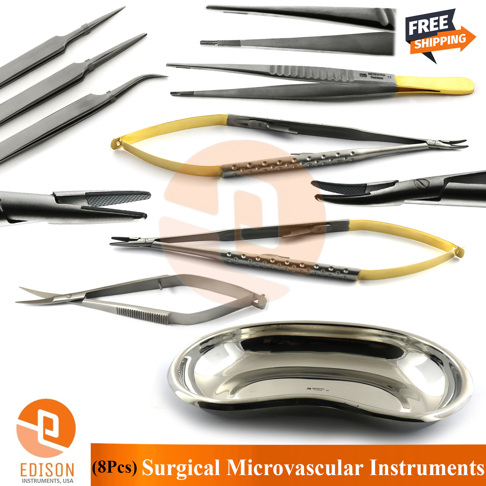 8Pcs Microvascular Instruments Kit Ophthalmic Microsurgery Needle Holder Forceps