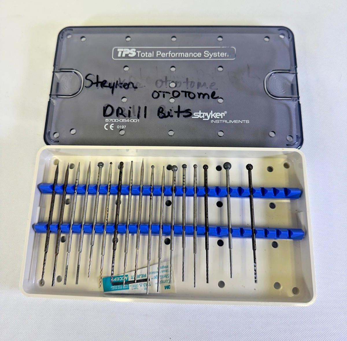 Set of 17 Stryker TPS Ototome Drill Bits and Burrs W/ Case ENT Orthopedic