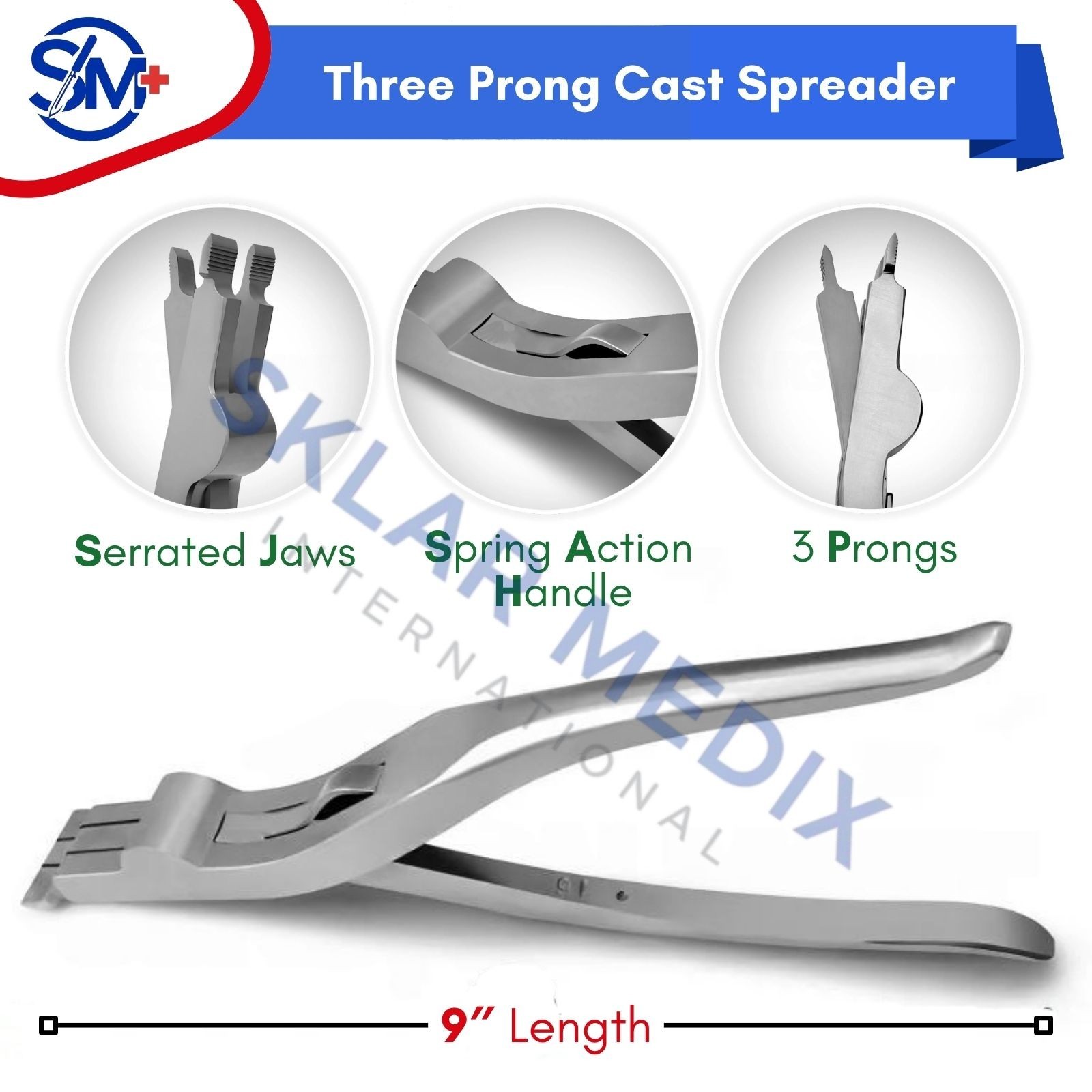 Three Prong Cast Spreader 9″ Spring Action Serrated Jaws