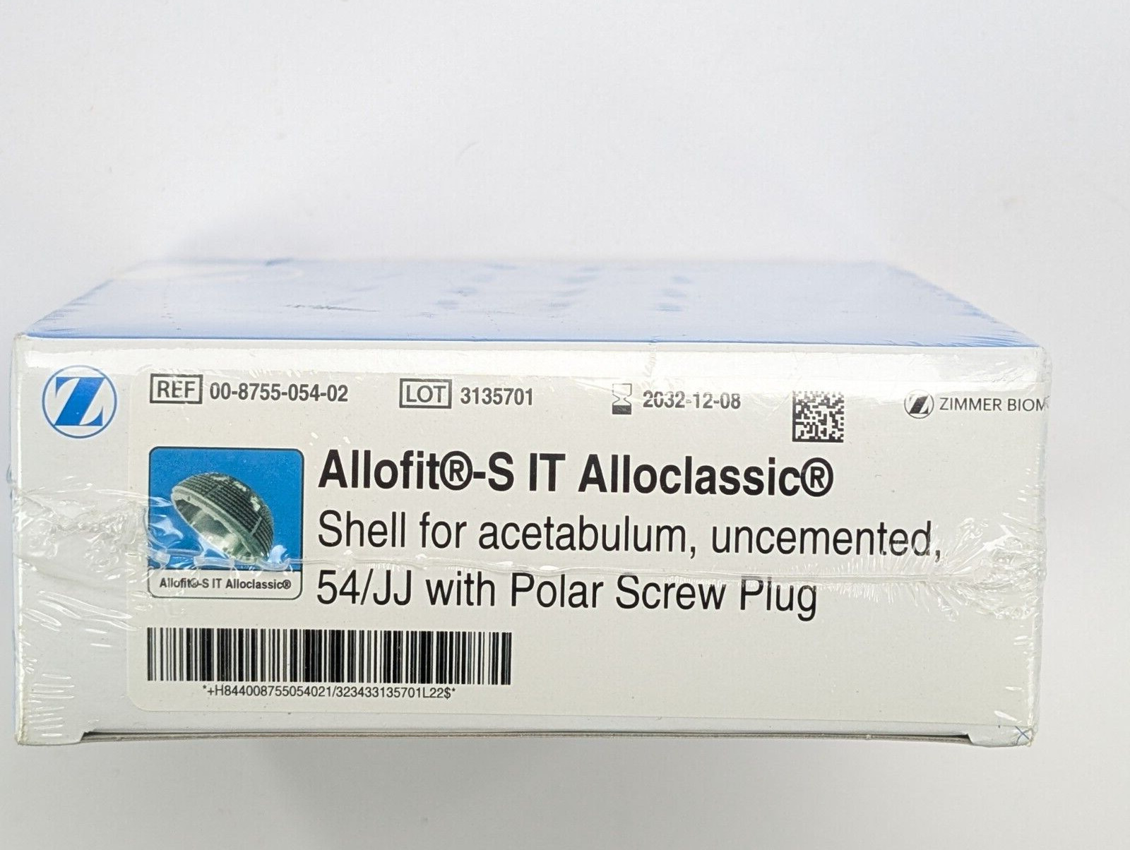 ZIMMER BIOMET Allofit S IT Alloclassic Shell For Acetabulum, Uncemented, 54/JJ
