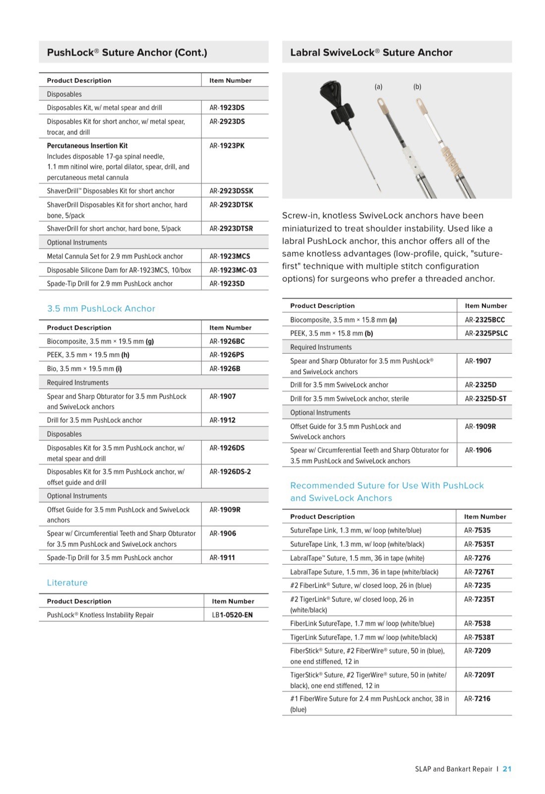 Arthrex Suture Anchors, PushLock® SwiveLock® Corkscrew®… Any Kind (1Pcs) In Date