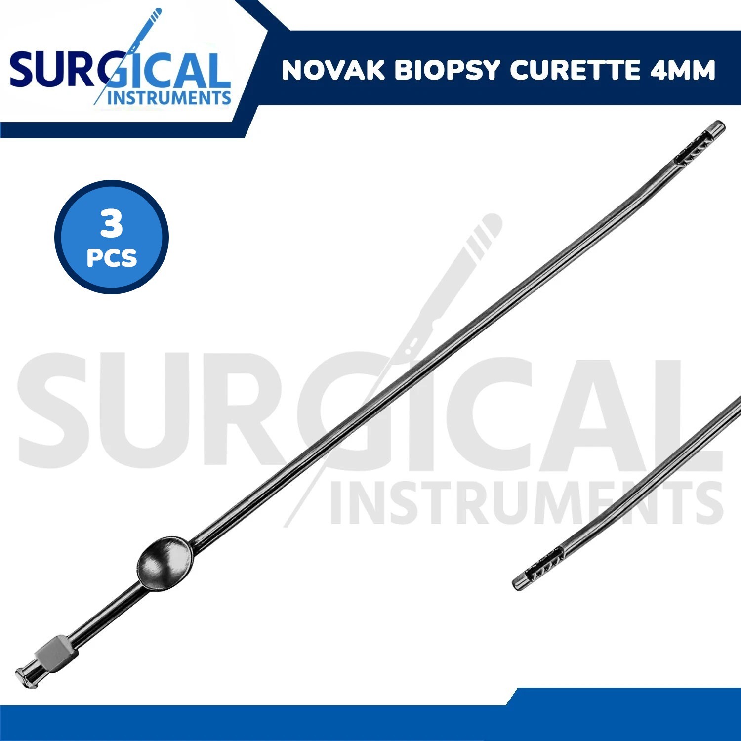 3 Pcs Novak Biopsy Curette 4 mm Gynecology Surgical Instruments German Grade