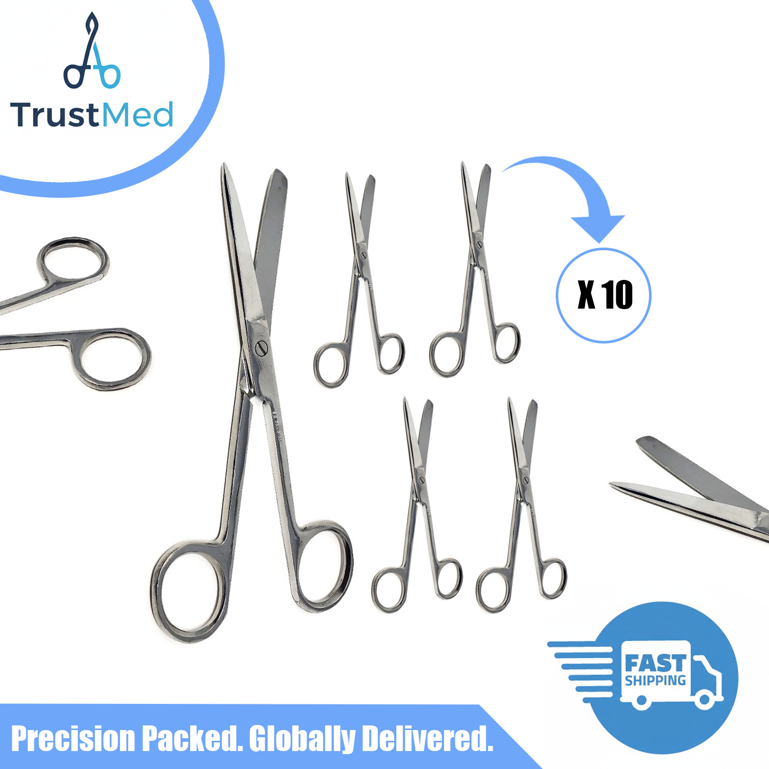 10 Pcs Surgical Medical Operating Scissors Straight 5.5″ Sharp/Blunt Pack Set