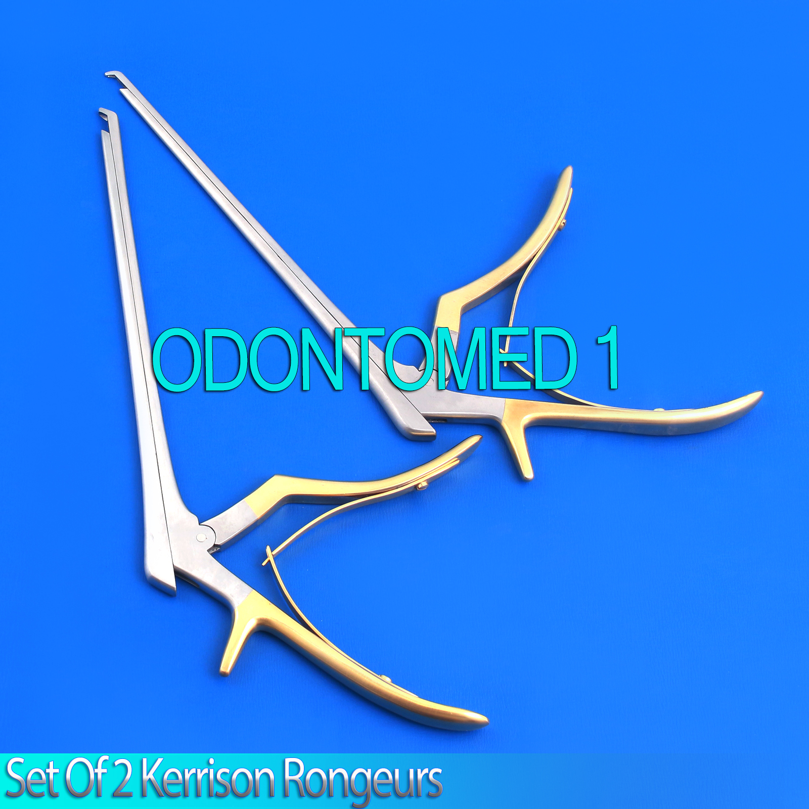 Set Of 2 Kerrison Rongeur 7″ Shaft 2mm + 3mm 45° Up Bite Gold Handle Orthopedic